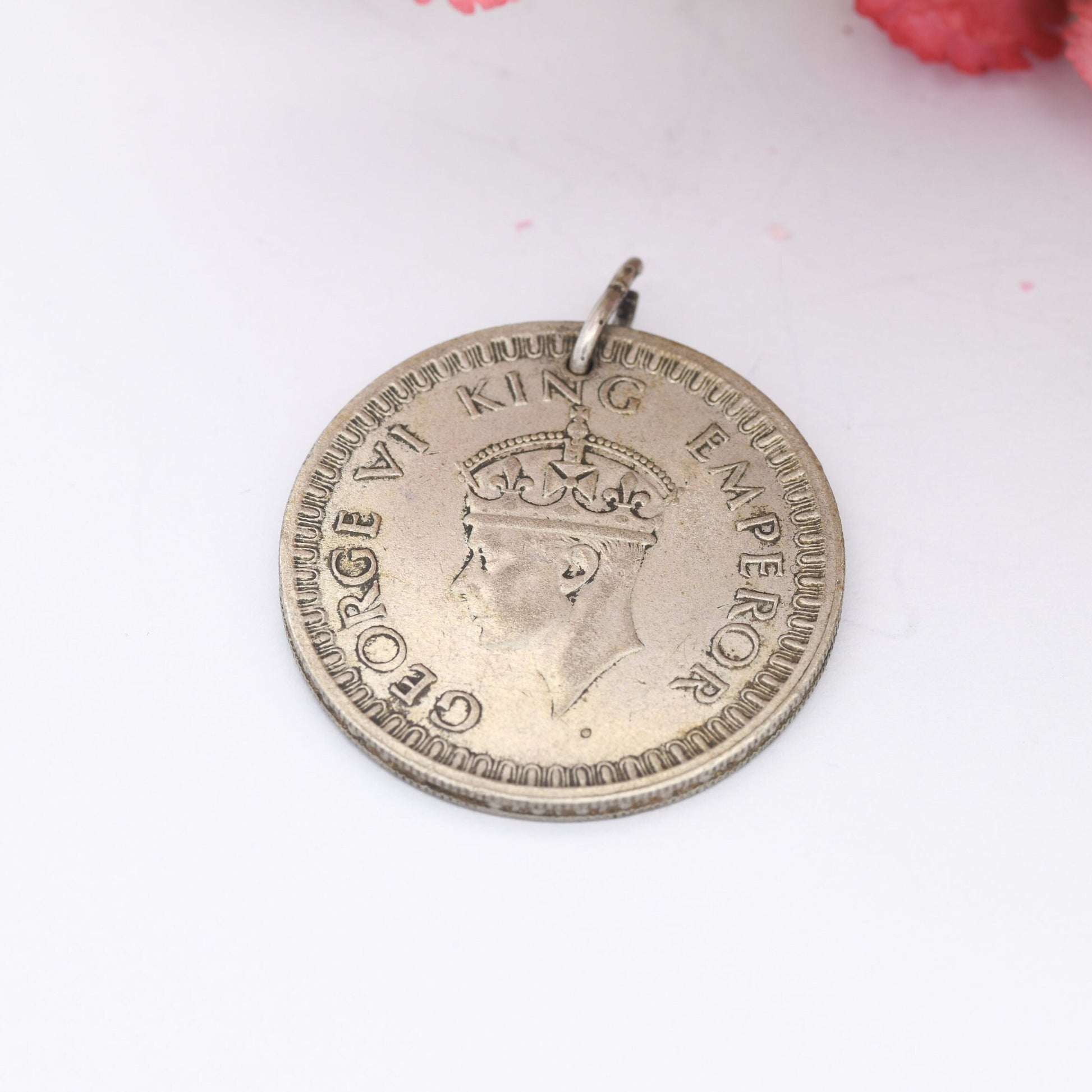 Vintage 1943 Silver George VI Half Rupee India Coin Pendant - British India Coin Jewellery | Pierced Coin