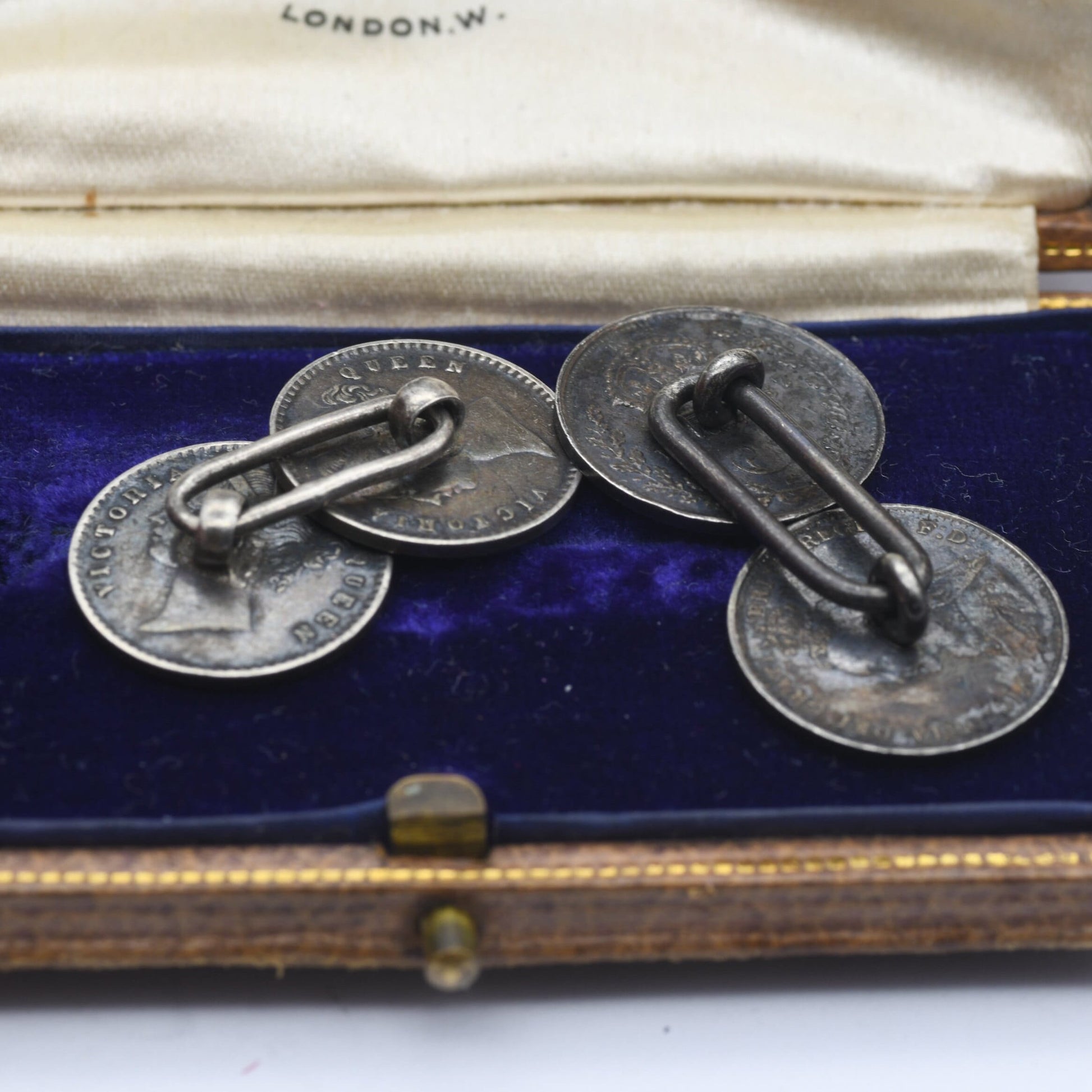 Antique Silver Victoria Coin Cufflinks with Young Head and Old Head - 1841 2 Annas India | 1887 Threepence | Mismatched Pair