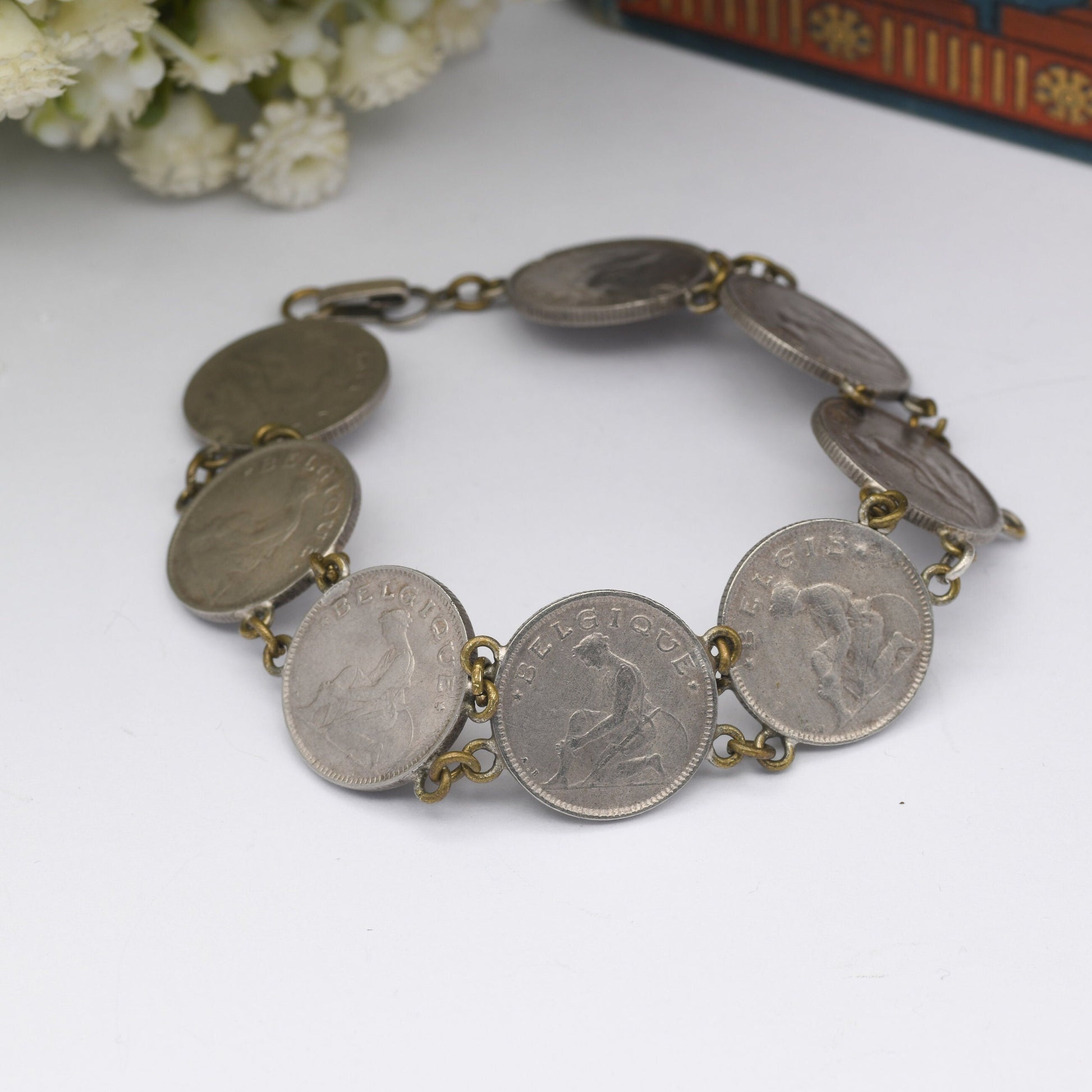 Antique Belgian Coin Bracelet 50 Centimes - 1922 to 1933 | French Text | Dutch Text