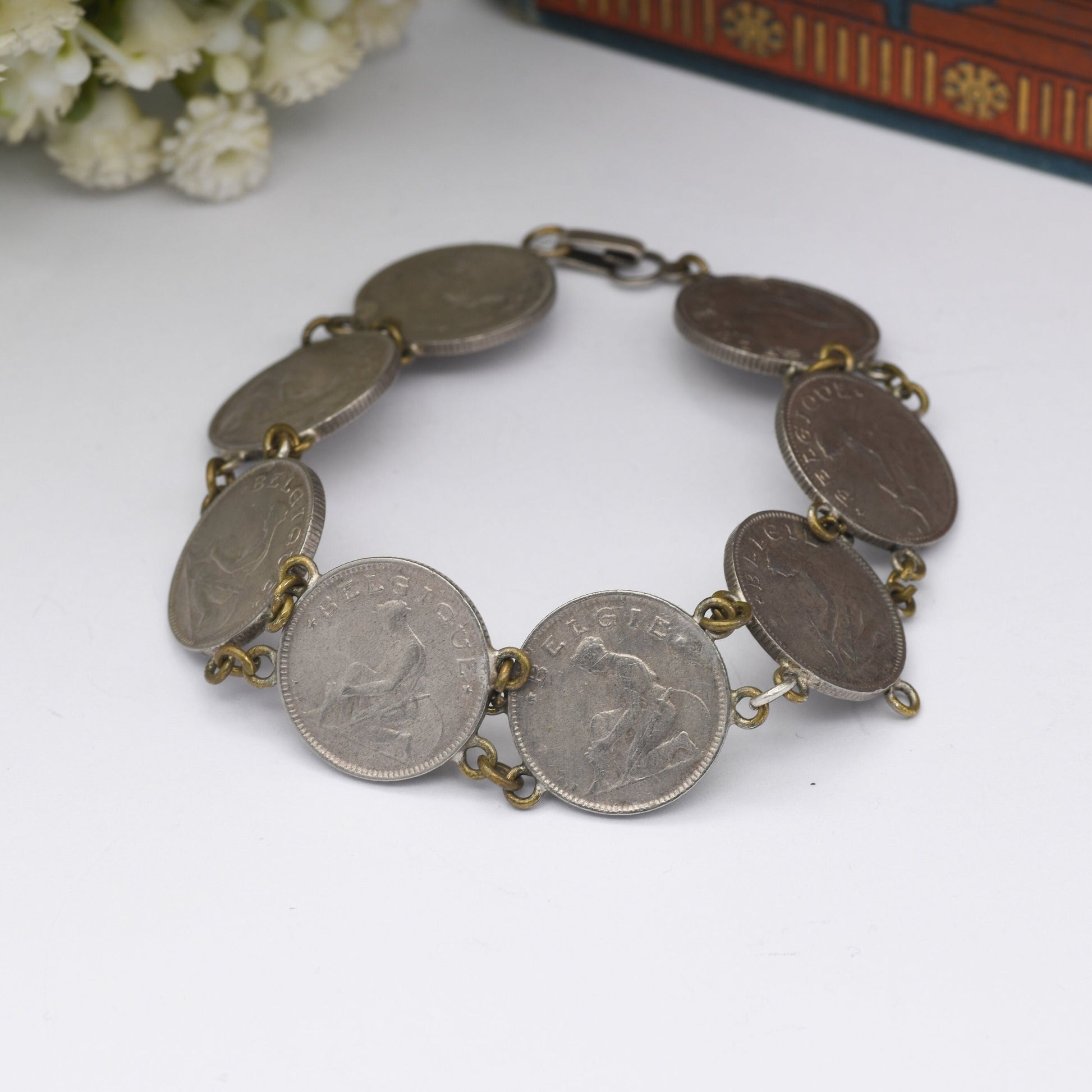 Antique Belgian Coin Bracelet 50 Centimes - 1922 to 1933 | French Text | Dutch Text