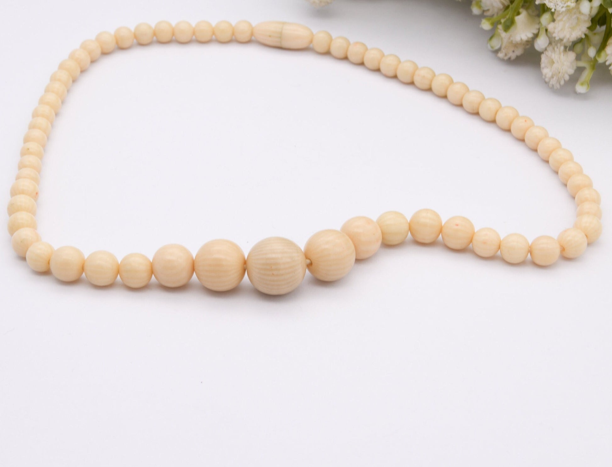 Vintage Ivorine Bead Necklace - Fake Ivory Early Plastic Costume Jewellery