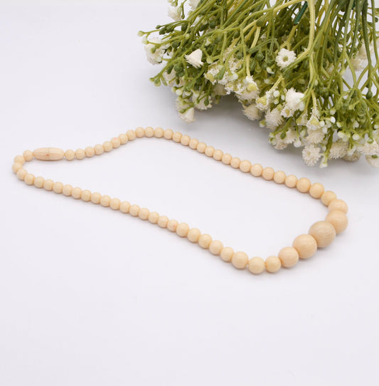 Vintage Ivorine Bead Necklace - Fake Ivory Early Plastic Costume Jewellery