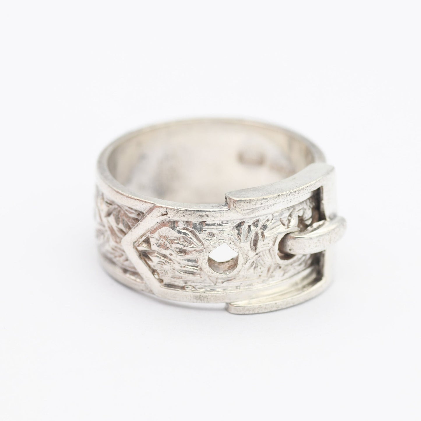 Vintage Sterling Silver Buckle Ring 1975 - Mid-Century Victoriana | Unisex Large Belt Ring Ornate Band | UK Size - U 1/2 | US Size - 10 1/4