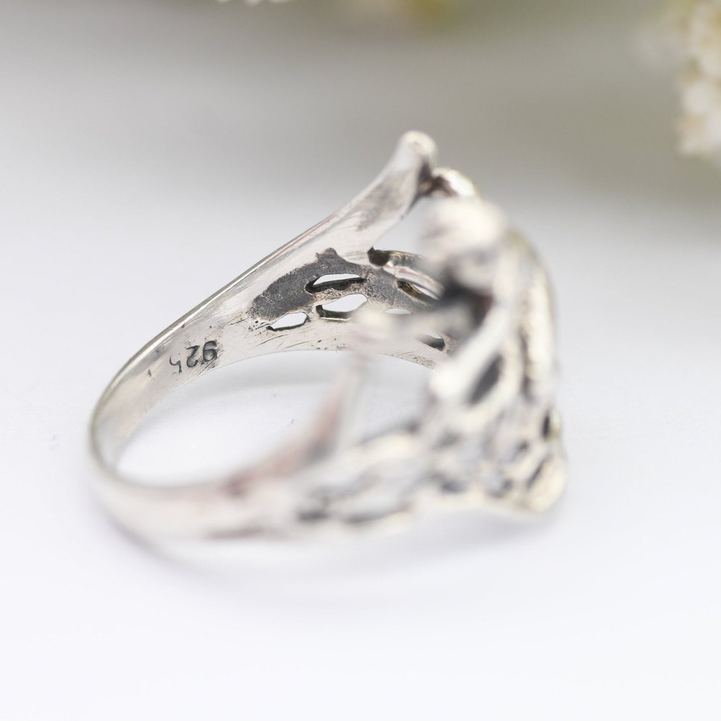 Vintage Sterling Silver Monkey Ring - Openwork Monkey on a Branch | Novelty Animal Jewellery | Nature Gift | UK Size - L | US Size - 5 3/4