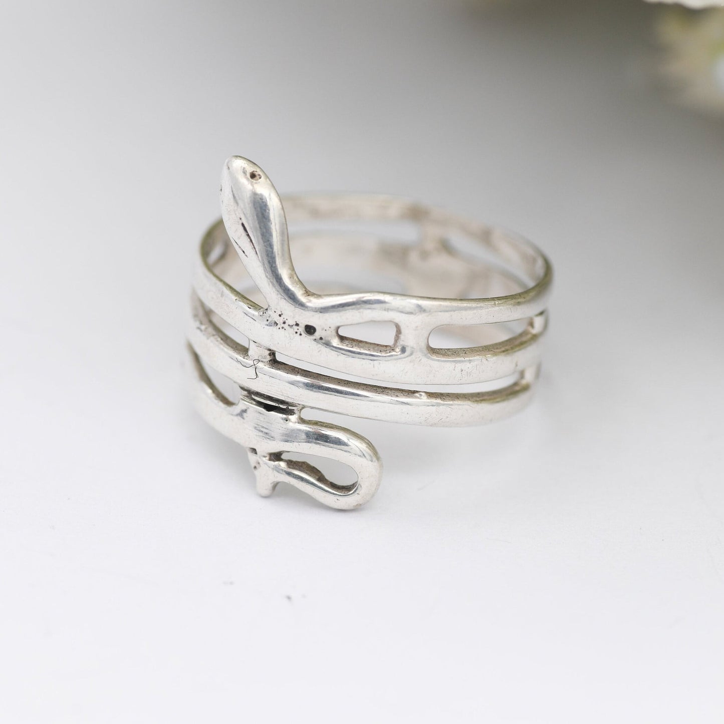 Vintage Silver Wrap Around Snake Ring - Animal Jewellery | Nature Lover Gift | UK Size - N | US Size - 6 1/2