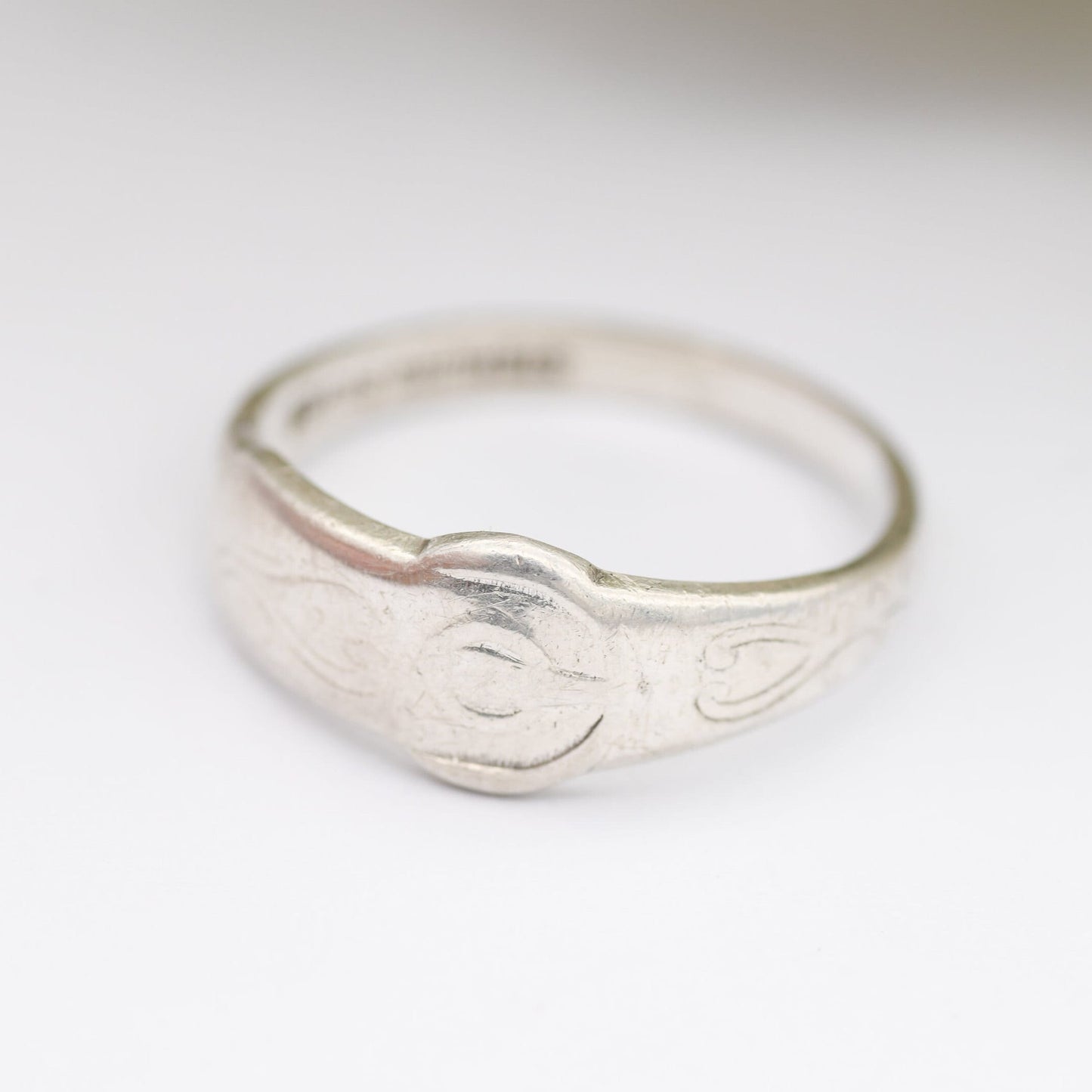 Antique Sterling Silver Buckle Ring - Victorian Band | Unisex Belt Ring | Scrolling Engraving | UK Size - M 1/2 | US Size - 6 1/4