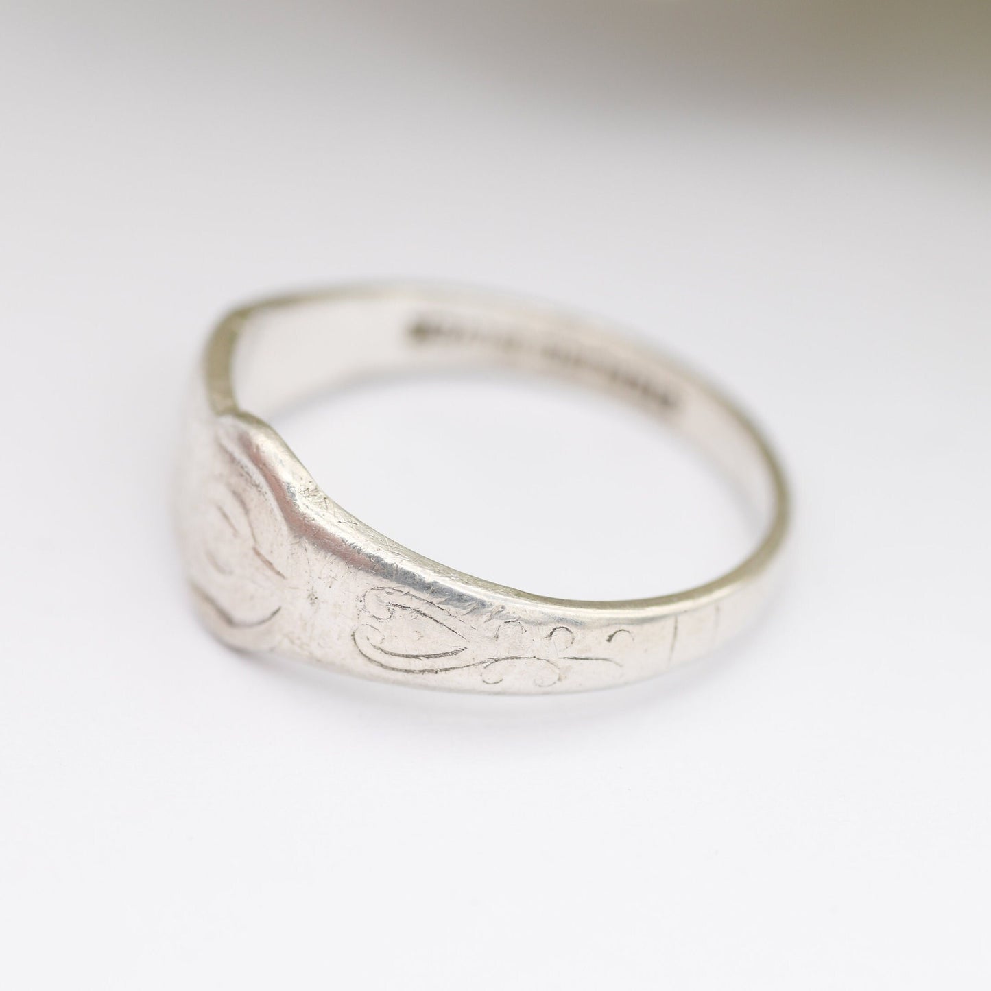 Antique Sterling Silver Buckle Ring - Victorian Band | Unisex Belt Ring | Scrolling Engraving | UK Size - M 1/2 | US Size - 6 1/4