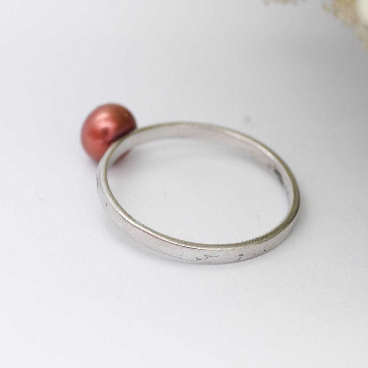 Sterling Silver Honora Pearl Ring - Copper Peach Colour Cultured Pearl | UK Size - M | US Size - 6 1/4