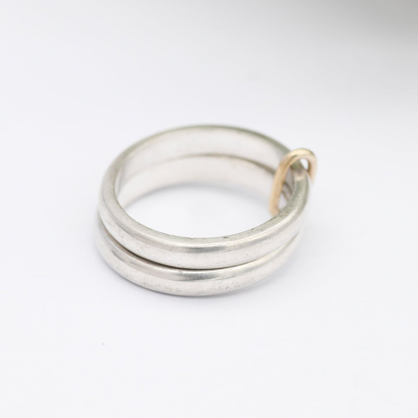 Vintage Sterling Silver Gold Wire Split Band Ring - Moving Fidget Ring | Two Bands Tied Together | UK Size - M 1/2 | US Size - 6 1/2