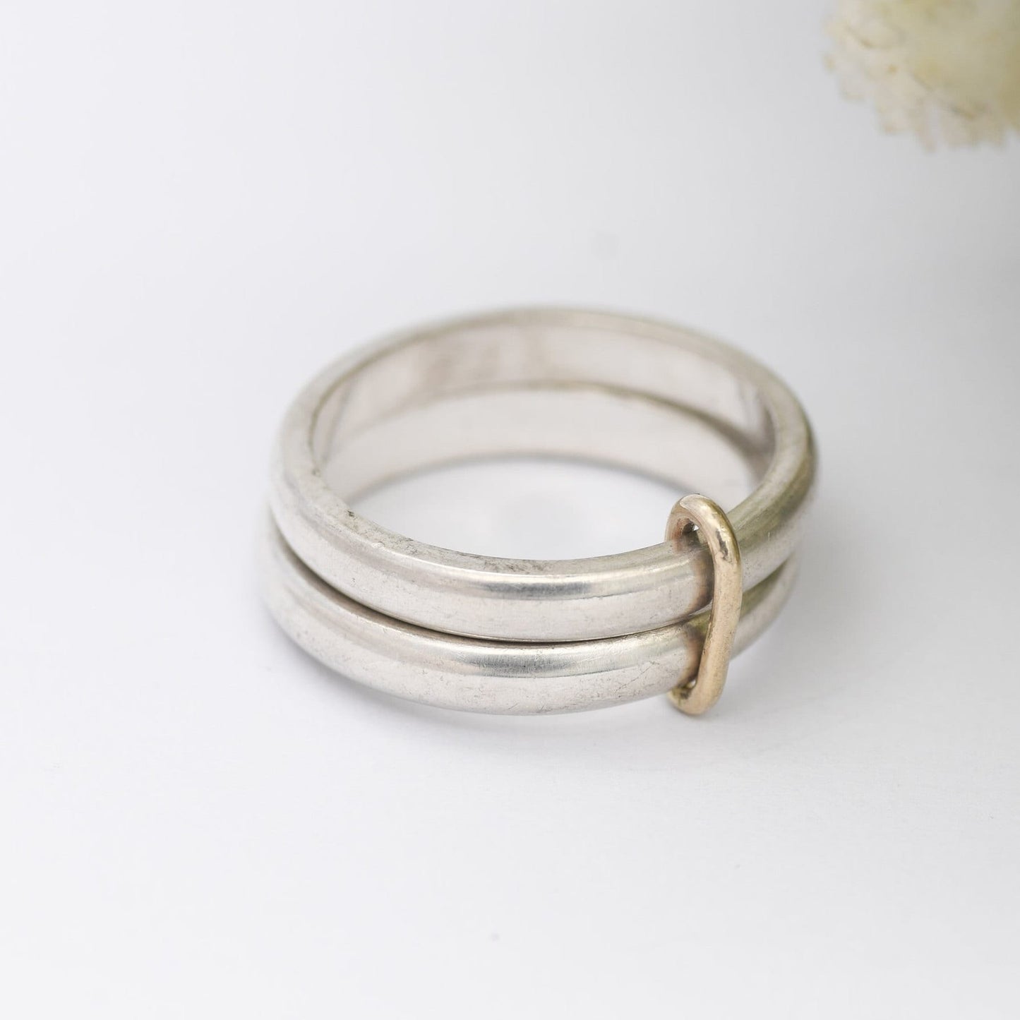 Vintage Sterling Silver Gold Wire Split Band Ring - Moving Fidget Ring | Two Bands Tied Together | UK Size - M 1/2 | US Size - 6 1/2