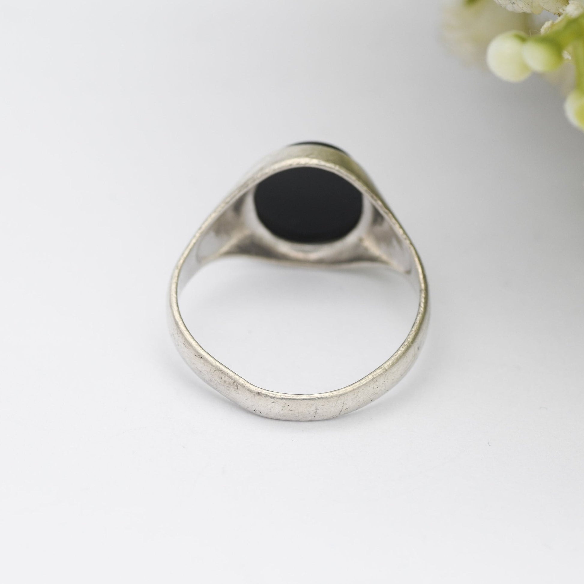 Vintage Sterling Silver Onyx Signet Ring - Chunky Large Unisex Jewellery | UK Size - U 1/2 / US Size - 10 1/4