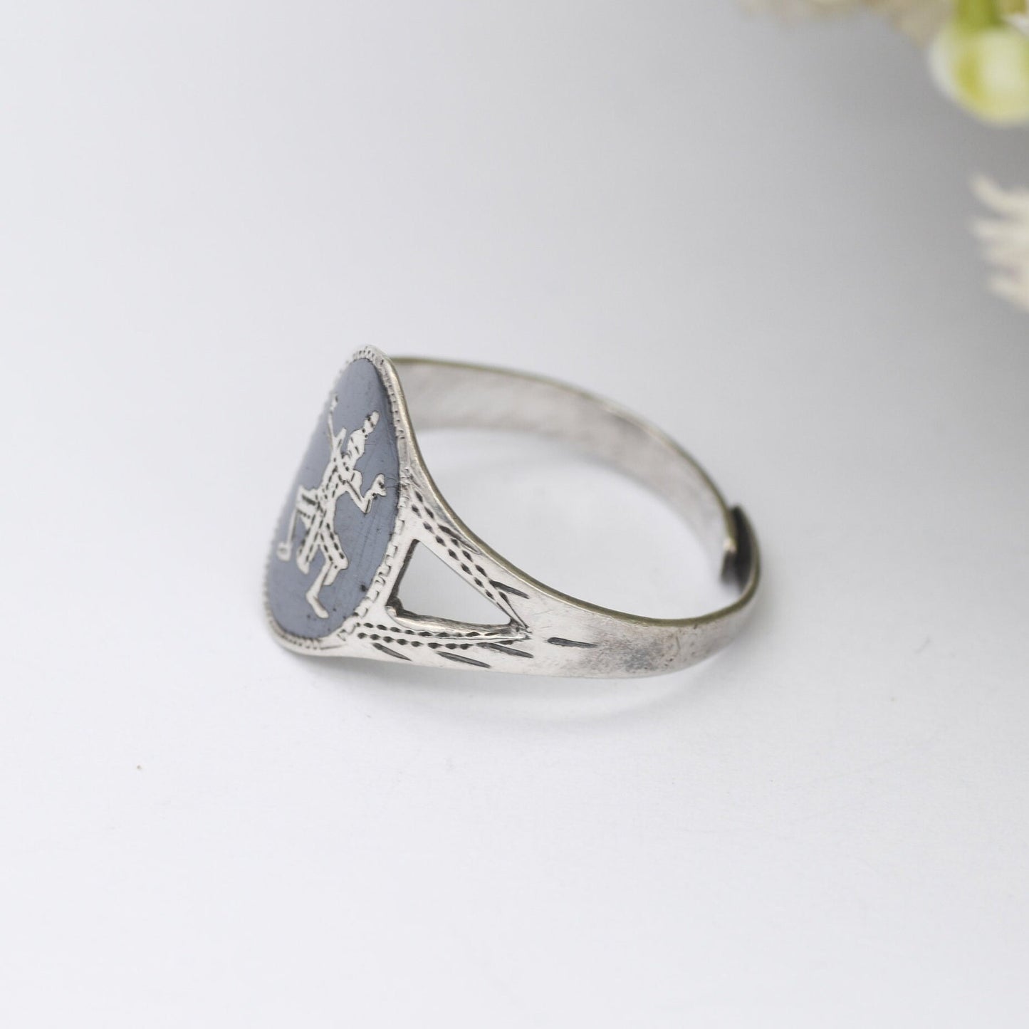 Vintage Silver Niello Siam Ring DPG - Thailand God Jewellery | Adjustable Band | UK Size - O |US Size - 7