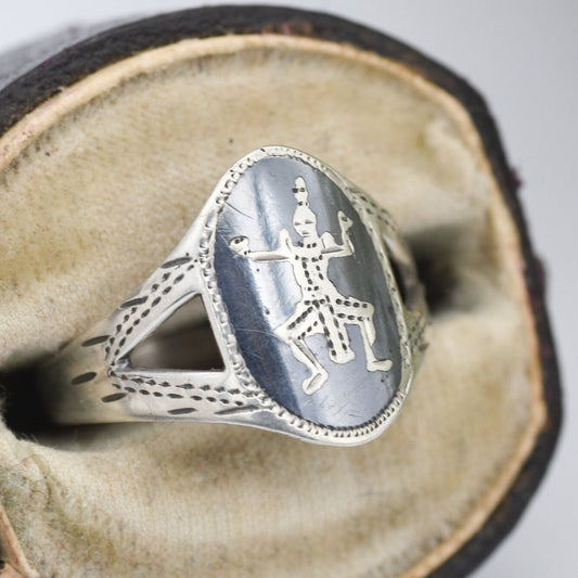 Vintage Silver Niello Siam Ring DPG - Thailand God Jewellery | Adjustable Band | UK Size - O |US Size - 7