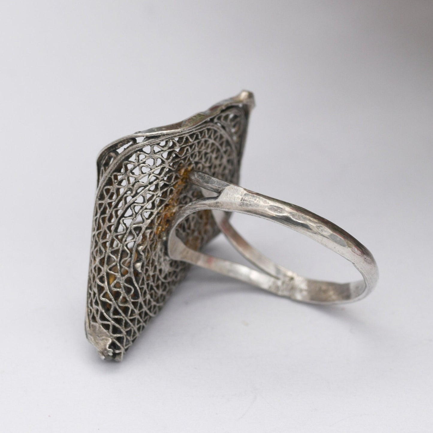 Vintage Silver Filigree Lily Flower Ring - Wirework Open Work Posy Ring | Large Statement | UK Size - M 1/2 | US Size - 6 1/2