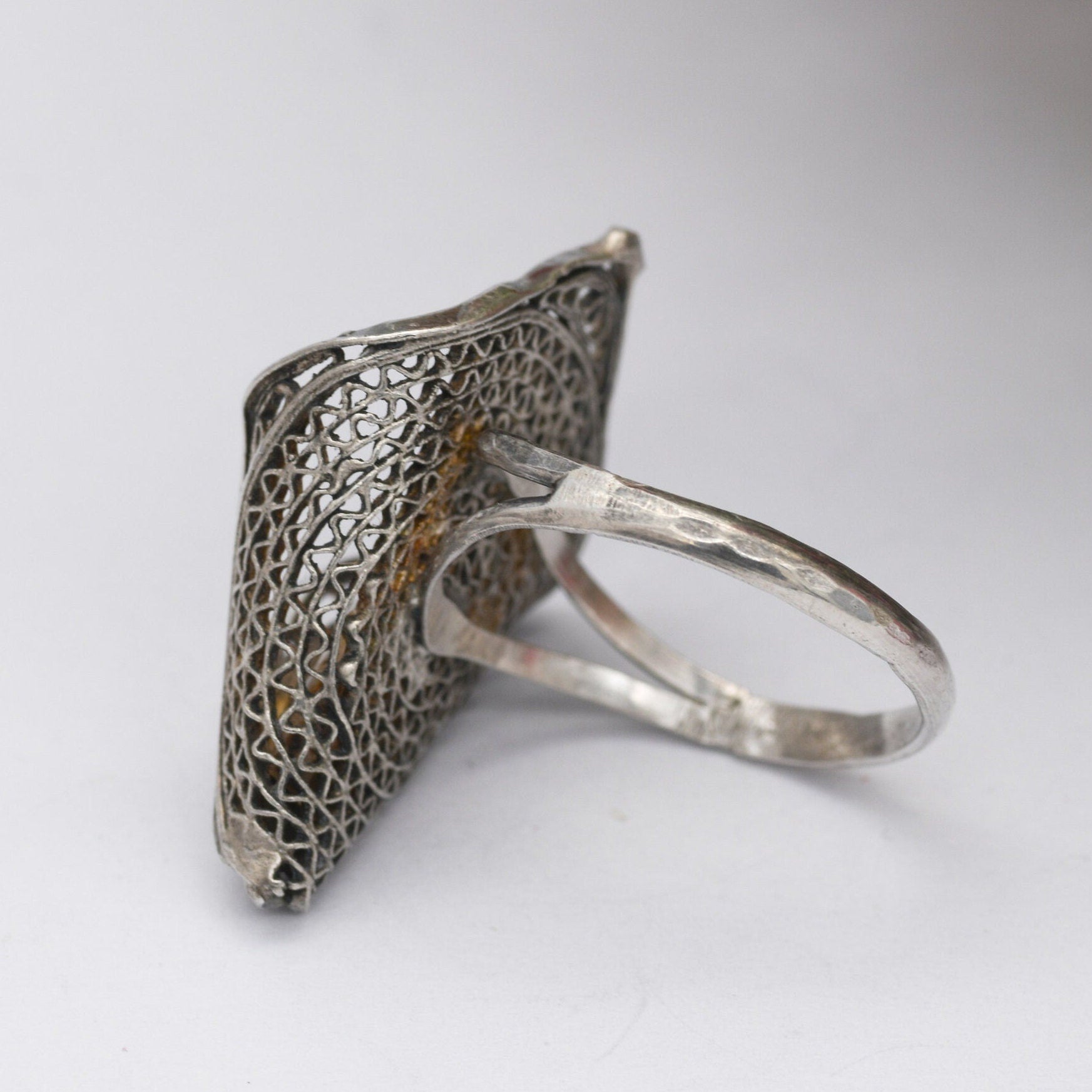Vintage Silver Filigree Lily Flower Ring - Wirework Open Work Posy Ring | Large Statement | UK Size - M 1/2 | US Size - 6 1/2