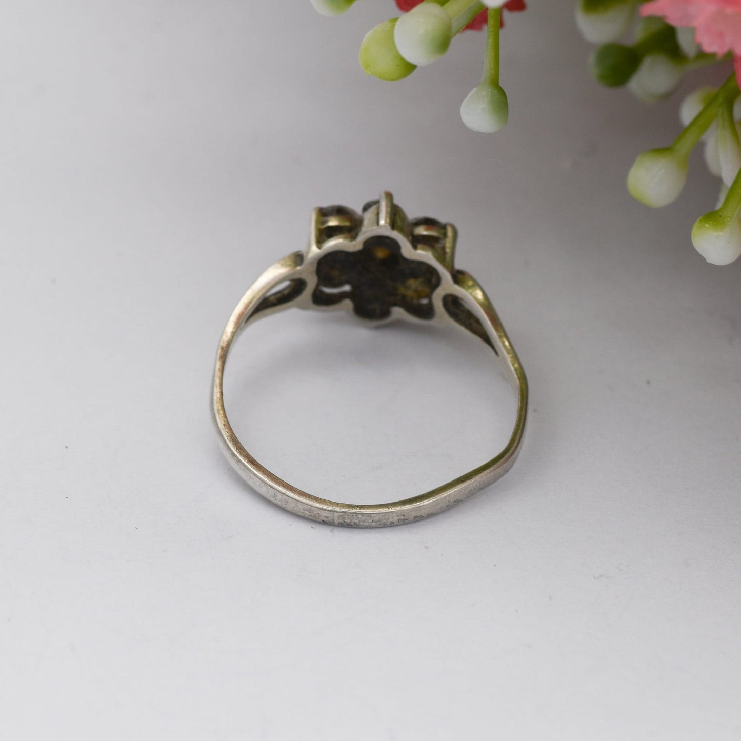 Vintage Sterling Silver Cluster Flower Ring - Statement Clear Stone Cocktail Ring | CZ | UK Size - O 1/2 | US Size - 7 1/2
