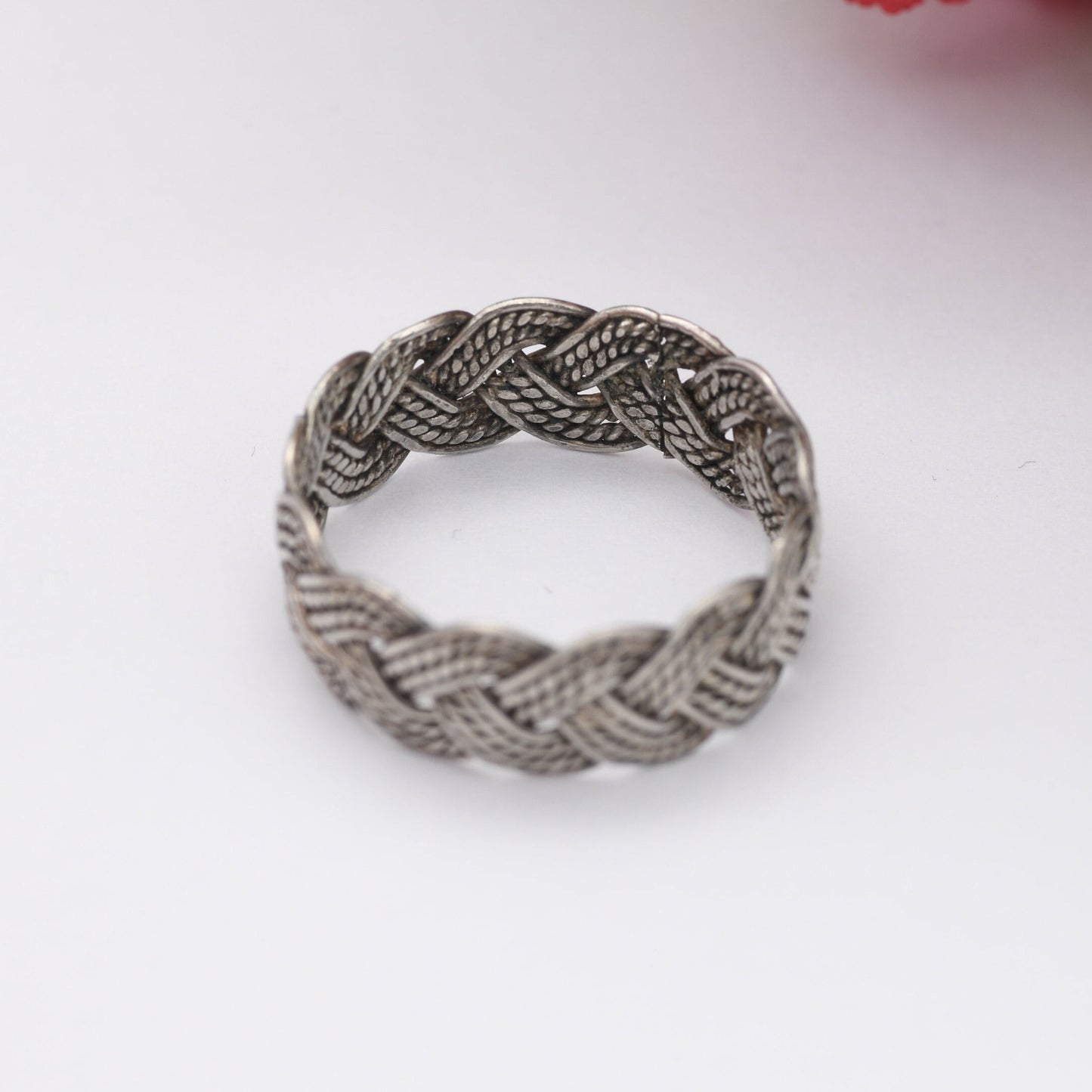 Vintage Silver Rope Twist Band Ring - Knotted Criss-Cross | Textured Chunky Statement | Unisex | UK Size - P 1/2 | US Size - 7 3/4