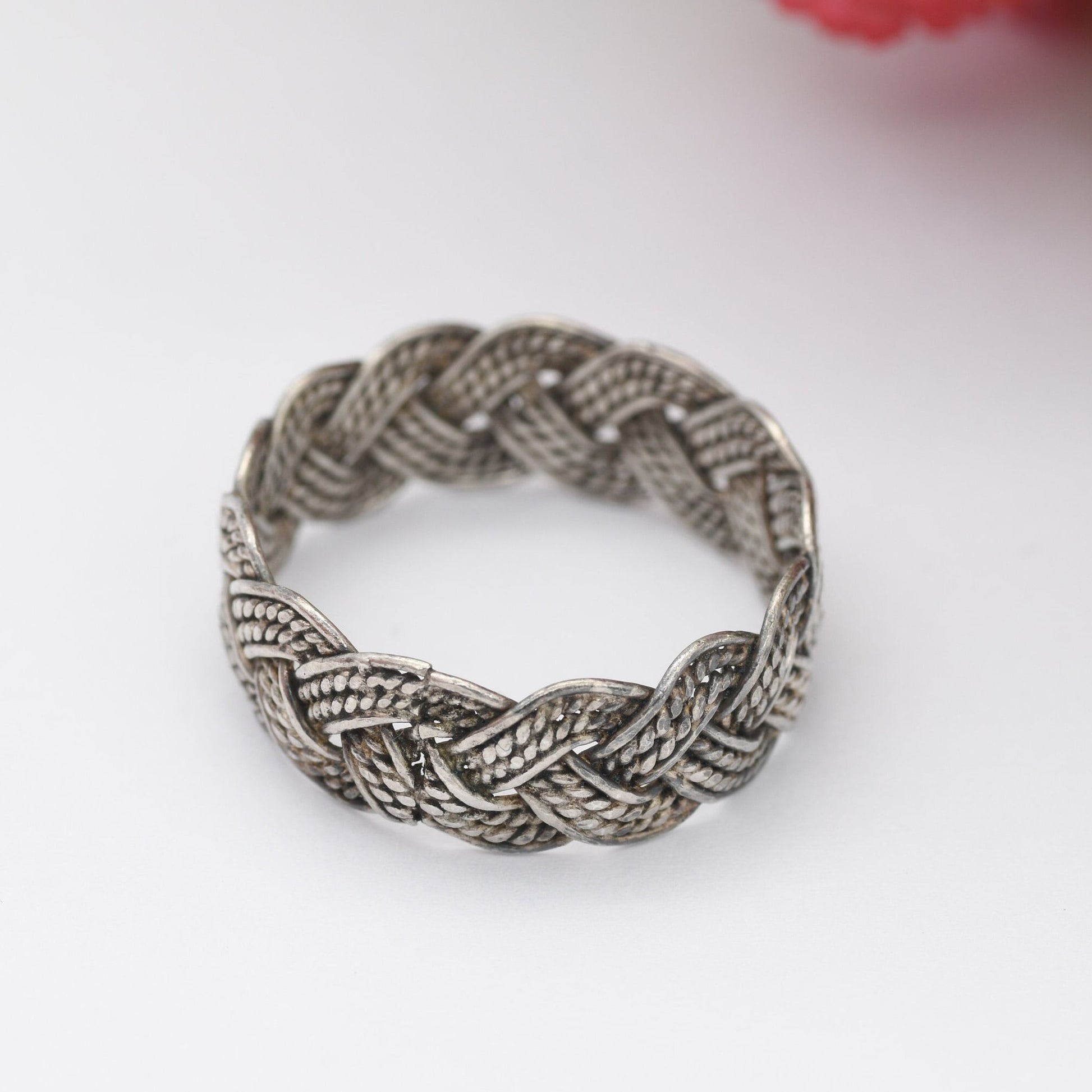 Vintage Silver Rope Twist Band Ring - Knotted Criss-Cross | Textured Chunky Statement | Unisex | UK Size - P 1/2 | US Size - 7 3/4