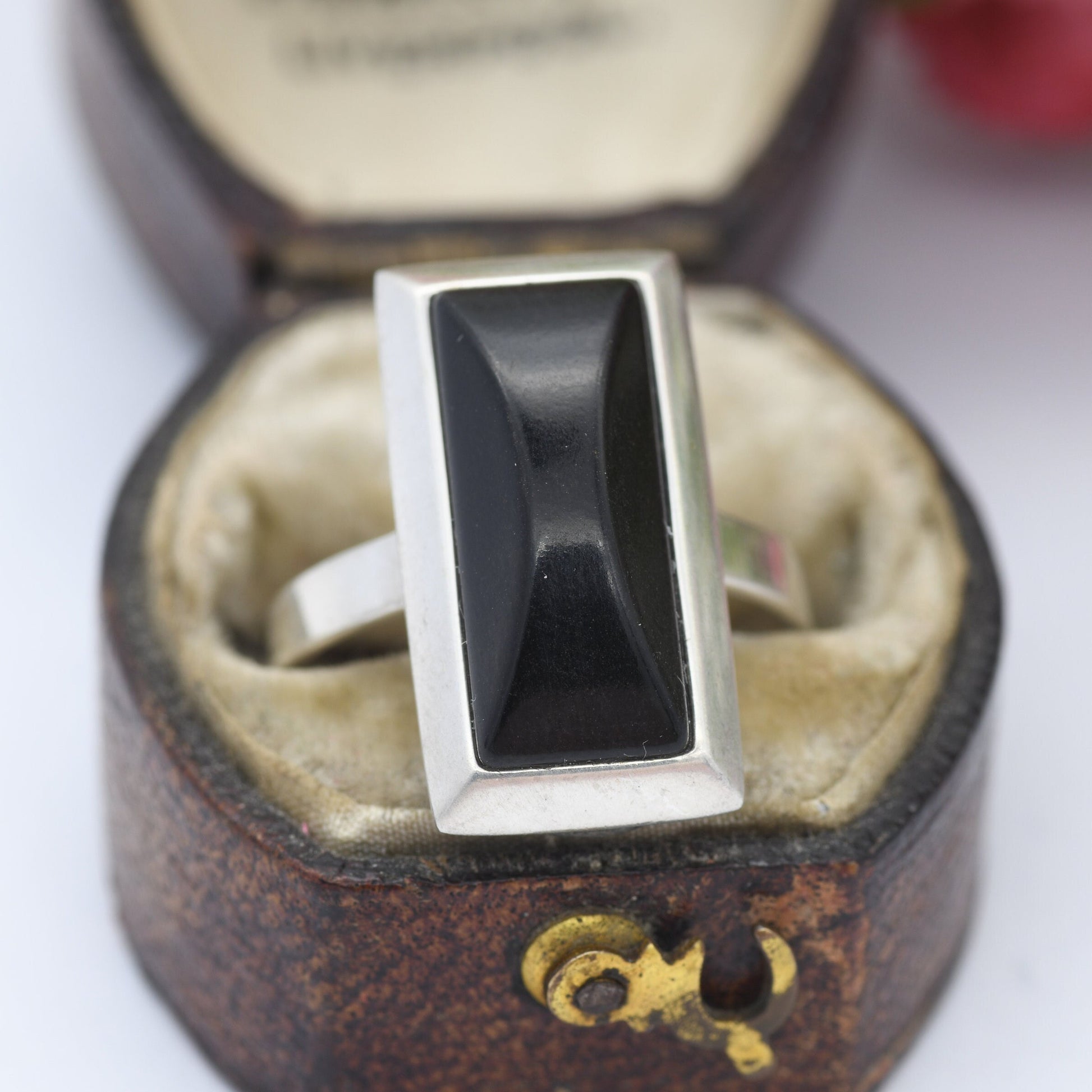 Vintage Sterling Silver Onyx Statement Ring - Chunky Cocktail | Black Rectangle Stone | UK Size - N | US Size - 6 3/4
