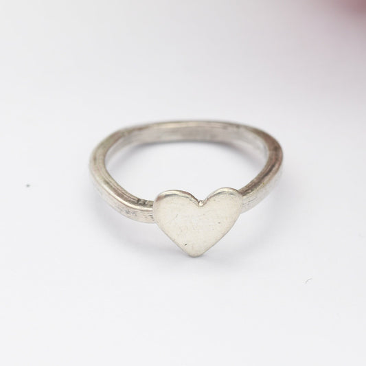 Vintage Silver Heart Ring - Studio Handmade | Small Pinkie Ring | UK Size - F | US Size - 2 3/4