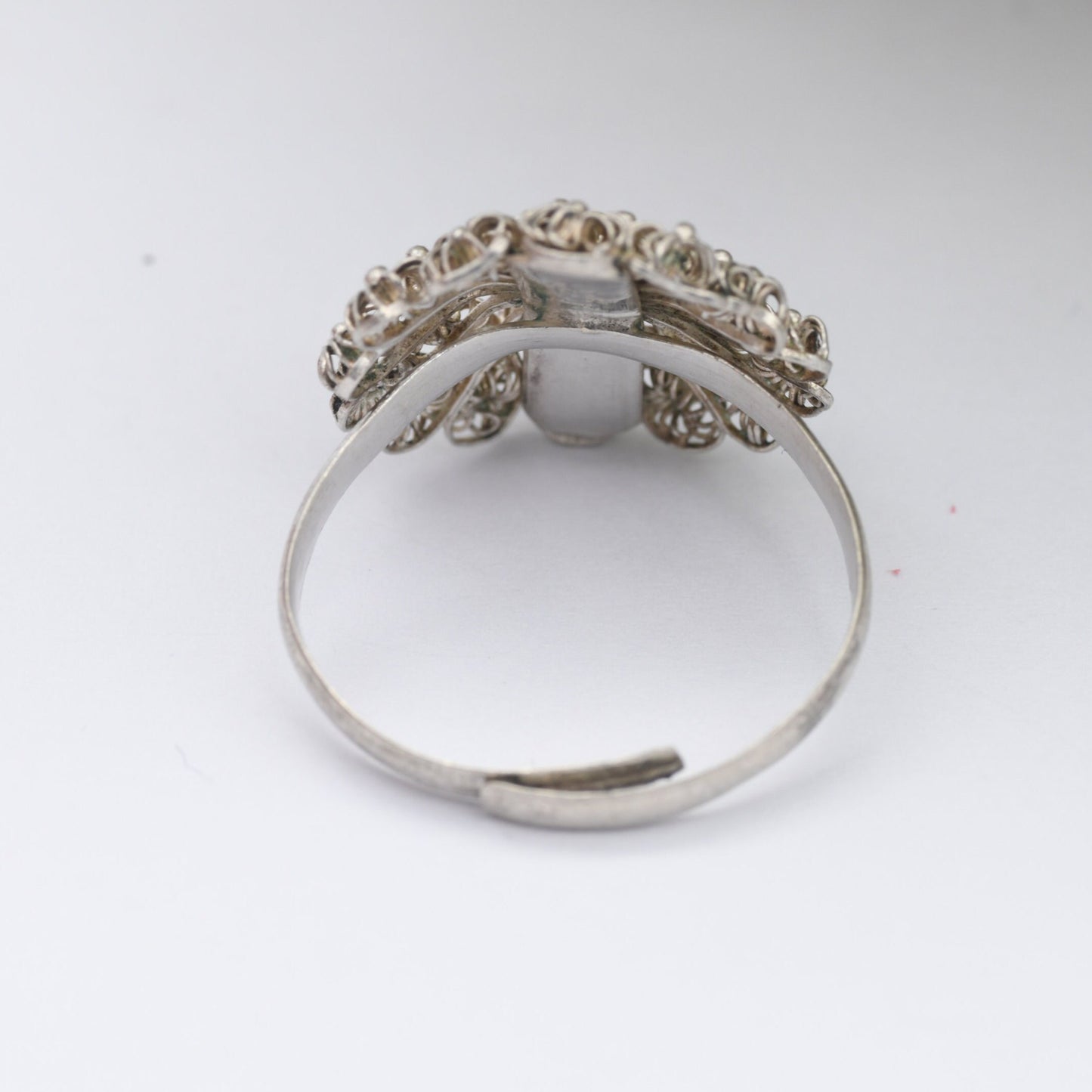 Vintage Silver Wirework Flower Ring - Adjustable Band Size | UK Size - Q | US Size - 8