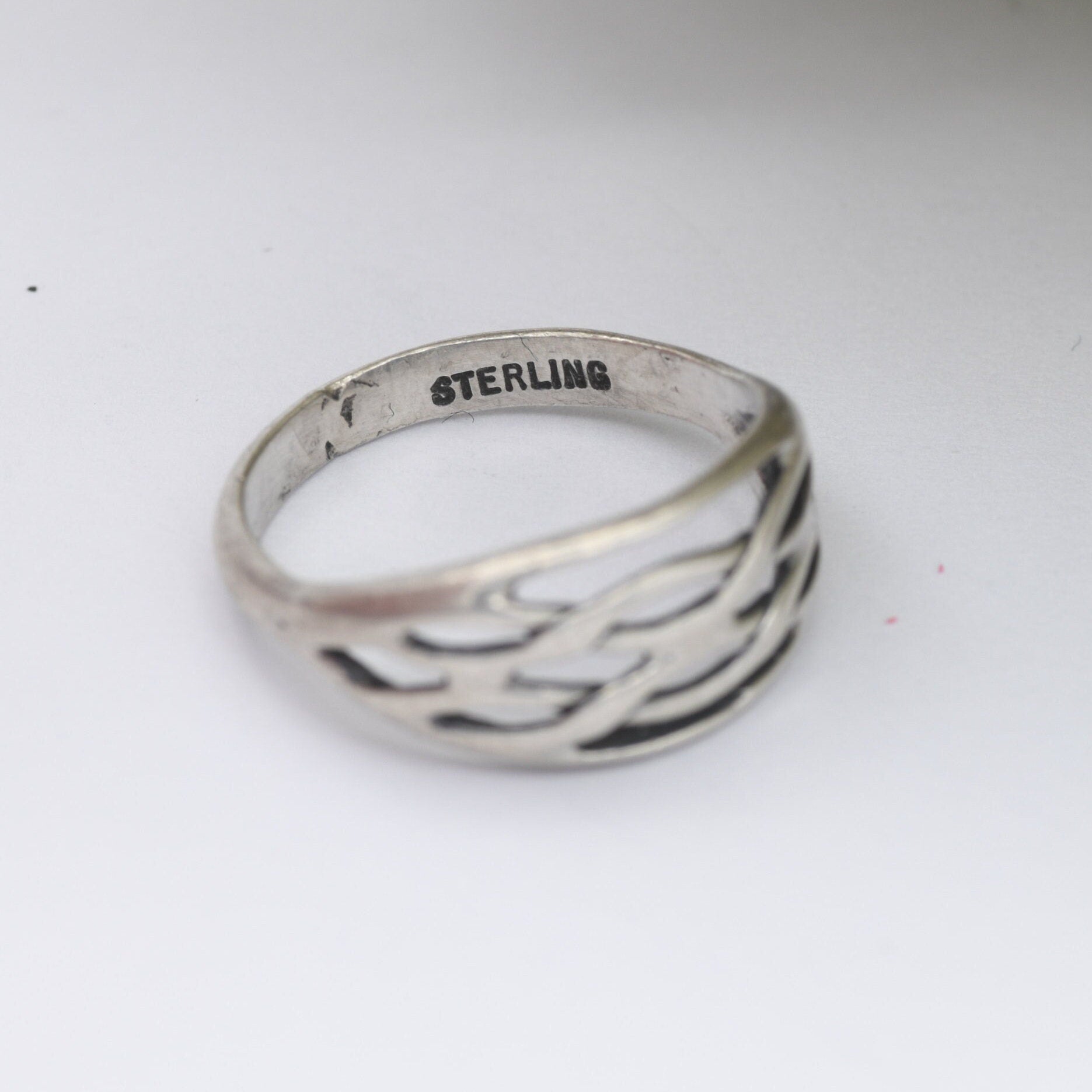Vintage Sterling Silver Woven Band Ring - Knotted Band Minimalist Ring | Unisex Design | UK Size - J 1/2 | US Size - 5