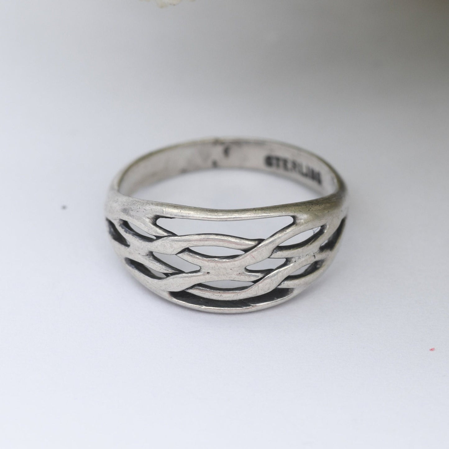 Vintage Sterling Silver Woven Band Ring - Knotted Band Minimalist Ring | Unisex Design | UK Size - J 1/2 | US Size - 5