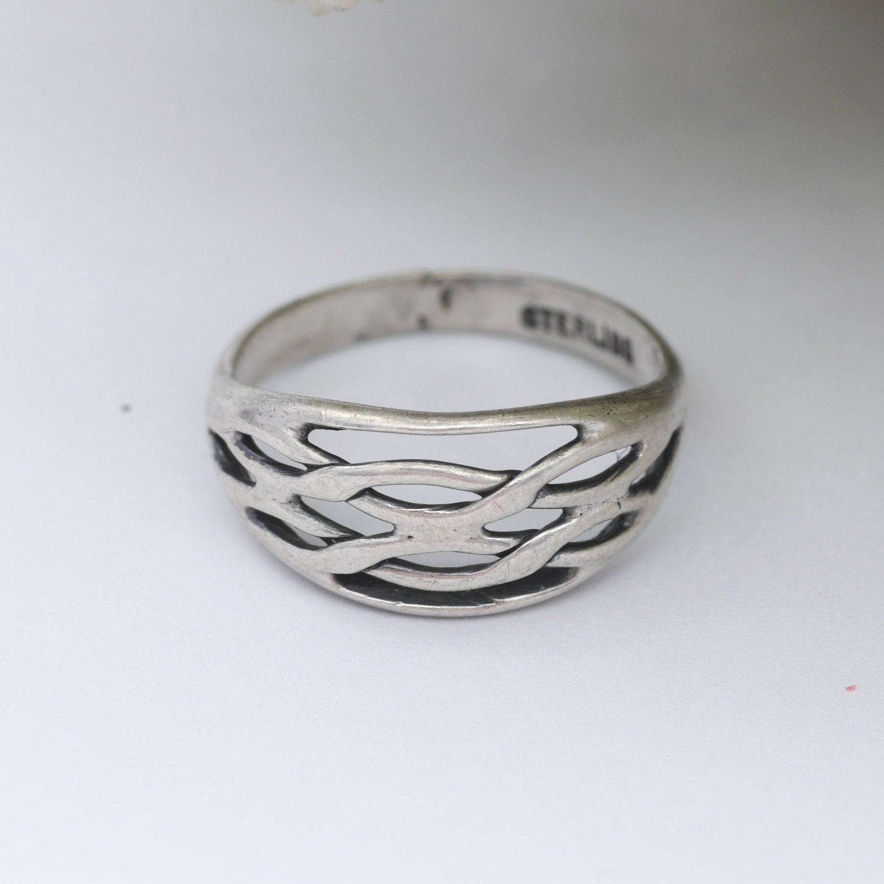 Vintage Sterling Silver Woven Band Ring - Knotted Band Minimalist Ring | Unisex Design | UK Size - J 1/2 | US Size - 5