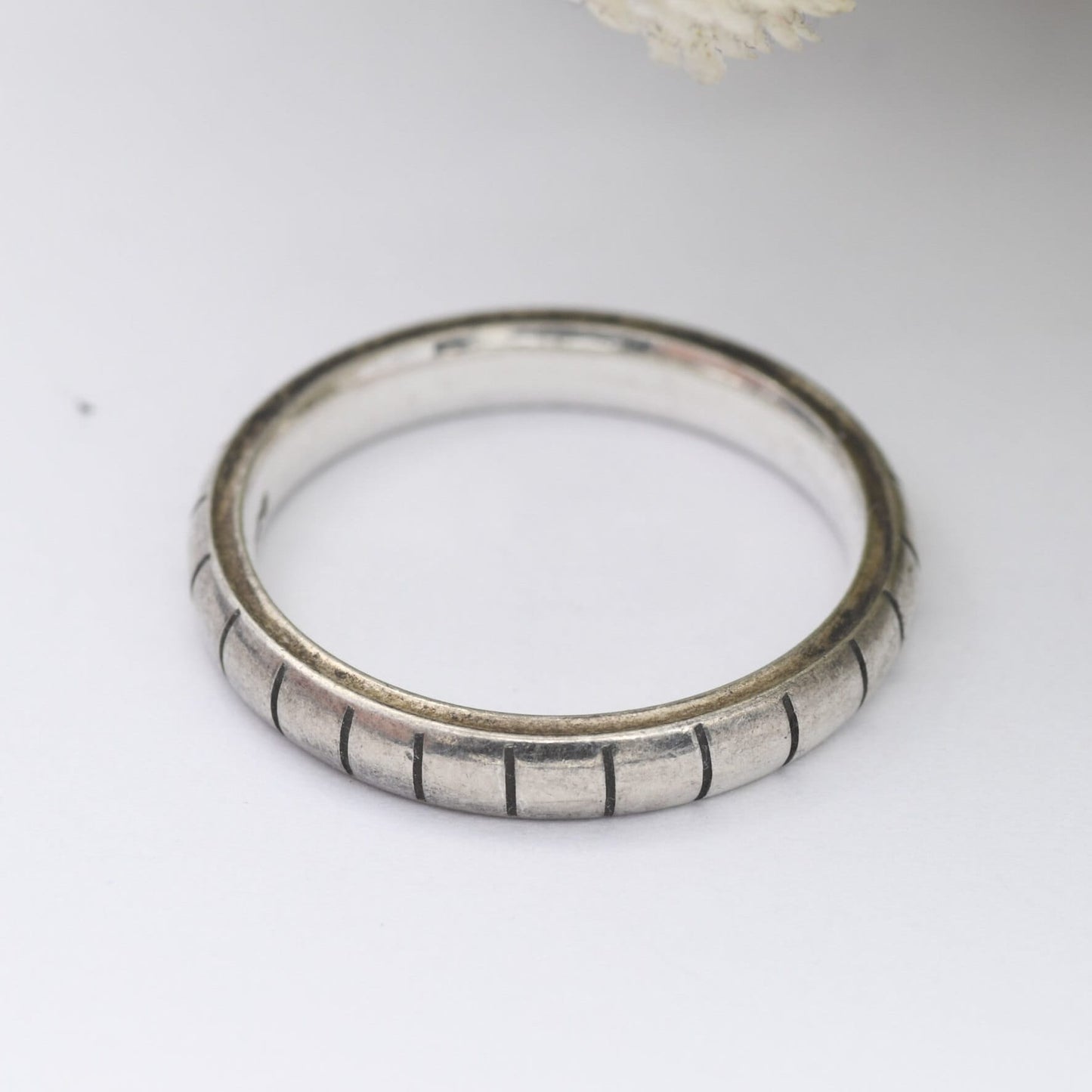 Sterling Silver Striped Band Ring 2002 - Y2K Silver Jewellery | UK Size - N | US Size - 6 3/4