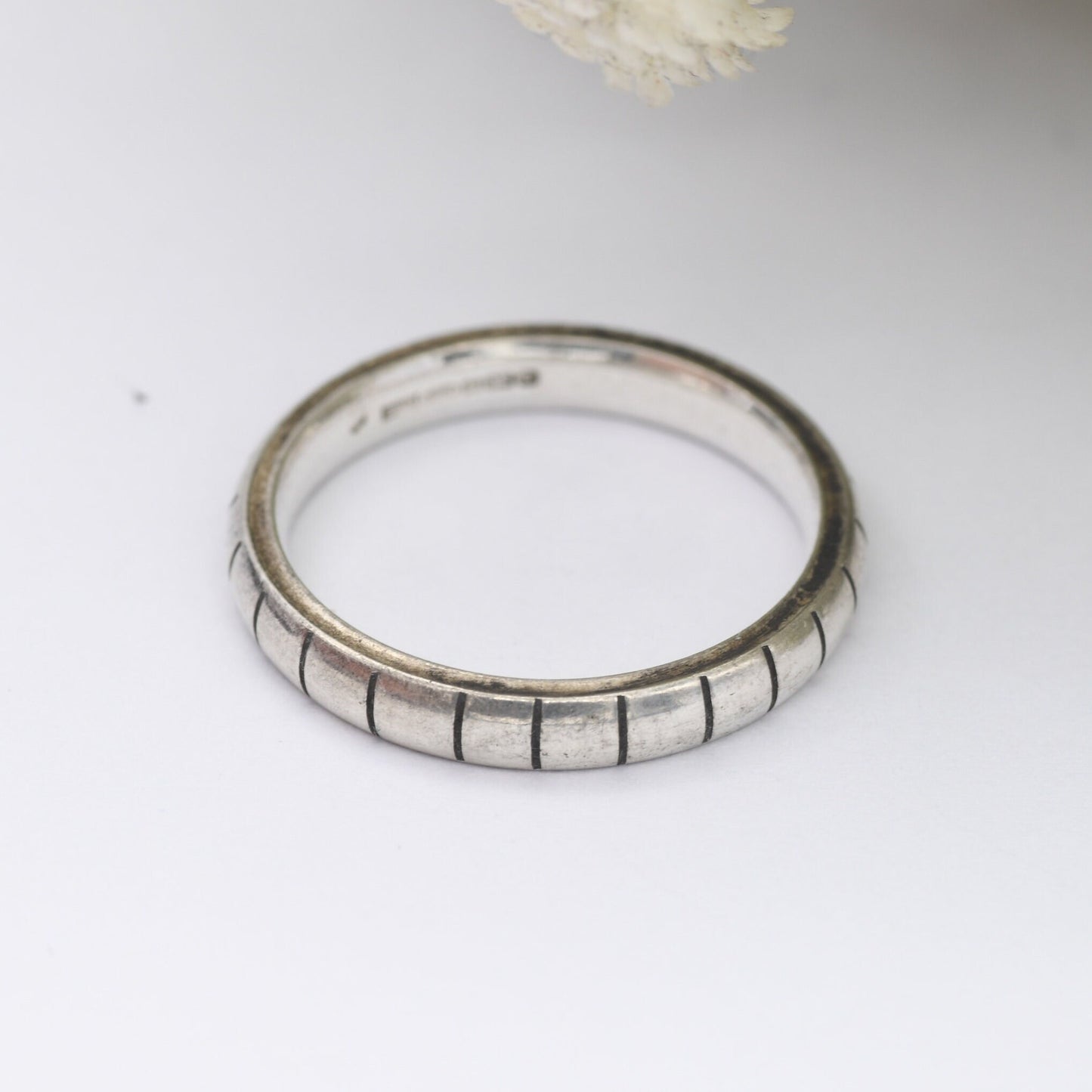 Sterling Silver Striped Band Ring 2002 - Y2K Silver Jewellery | UK Size - N | US Size - 6 3/4