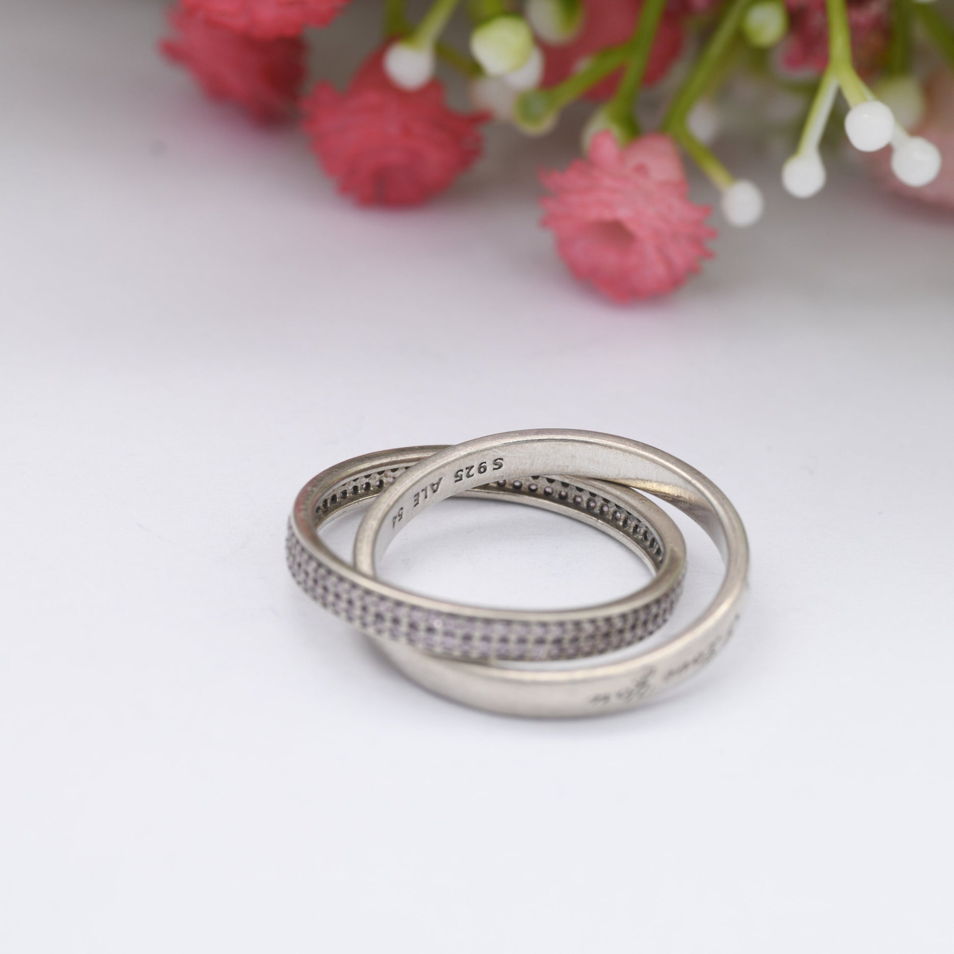 Sterling Silver Pandora I Love You Eternity Ring with Channel Set Stones - Crossed Double Band | UK Size - O | US Size - 7 1/4