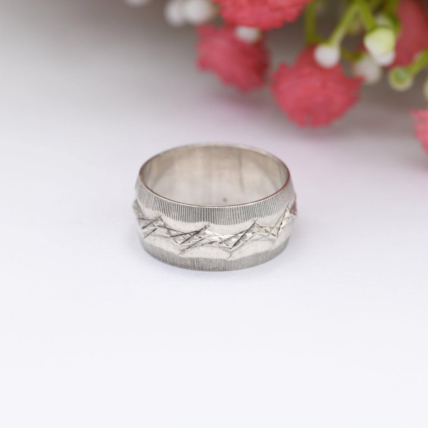 Vintage Sterling Silver Patterned Band Ring 1976 by Toye Kenning and Spencer TK&S - Chunky Mid-Century | UK Size - L | US Size - 5 3/4