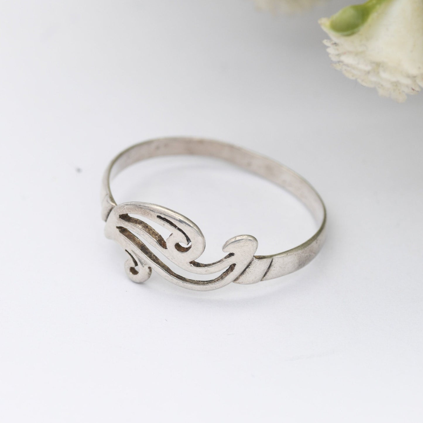 Vintage Sterling Silver Wave Form Ring - Openwork Minimalist Band | UK Size - R 1/2 | US Size - 9