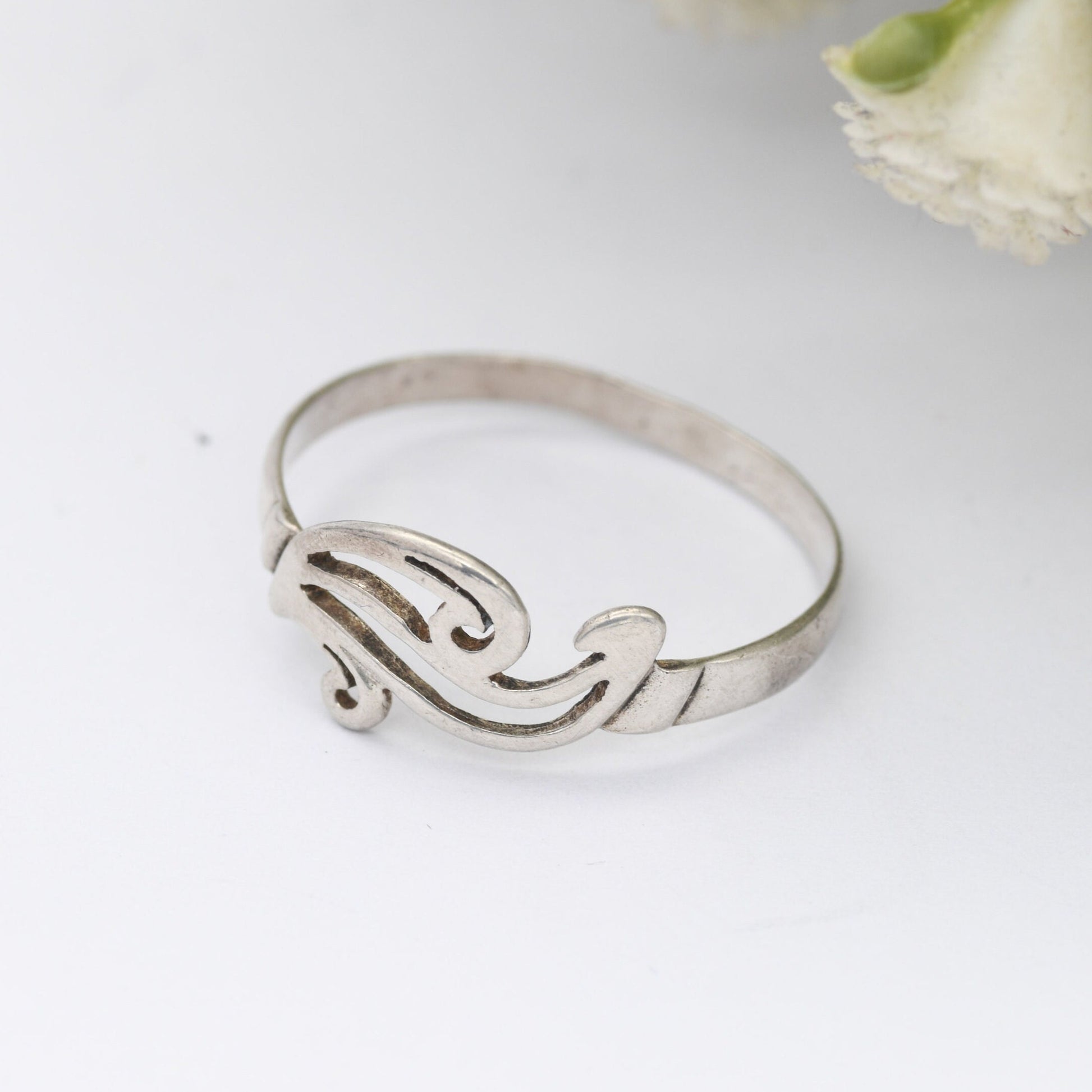 Vintage Sterling Silver Wave Form Ring - Openwork Minimalist Band | UK Size - R 1/2 | US Size - 9