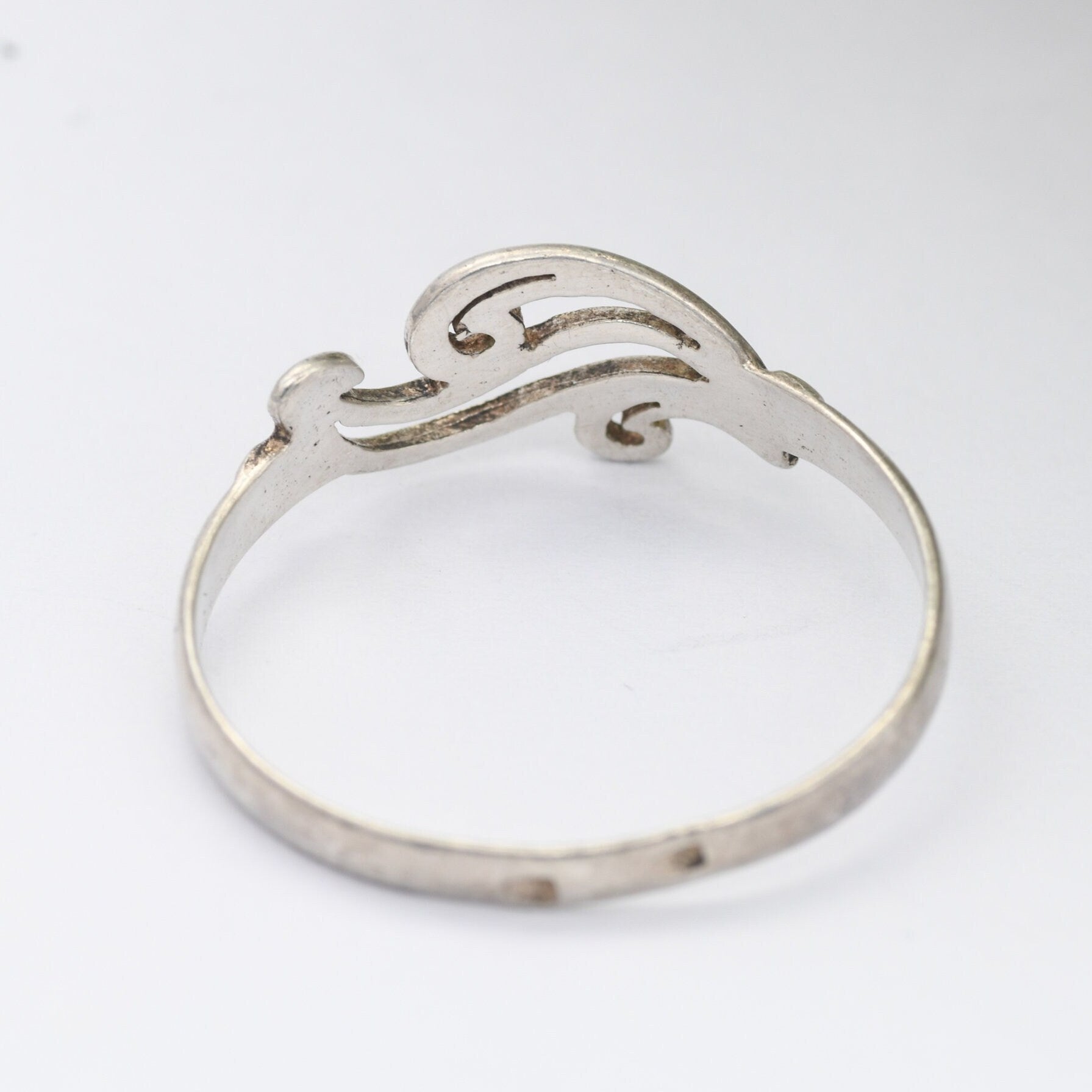 Vintage Sterling Silver Wave Form Ring - Openwork Minimalist Band | UK Size - R 1/2 | US Size - 9