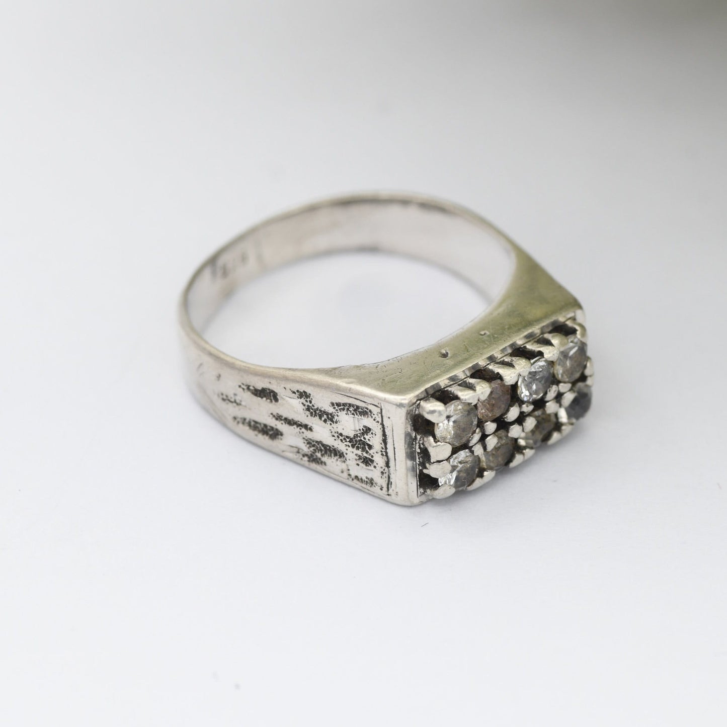 Vintage Sterling Silver Paste Ring - Mid-Century Chunky | White Stones | UK Size - M 1/2 | US Size - 6 1/2