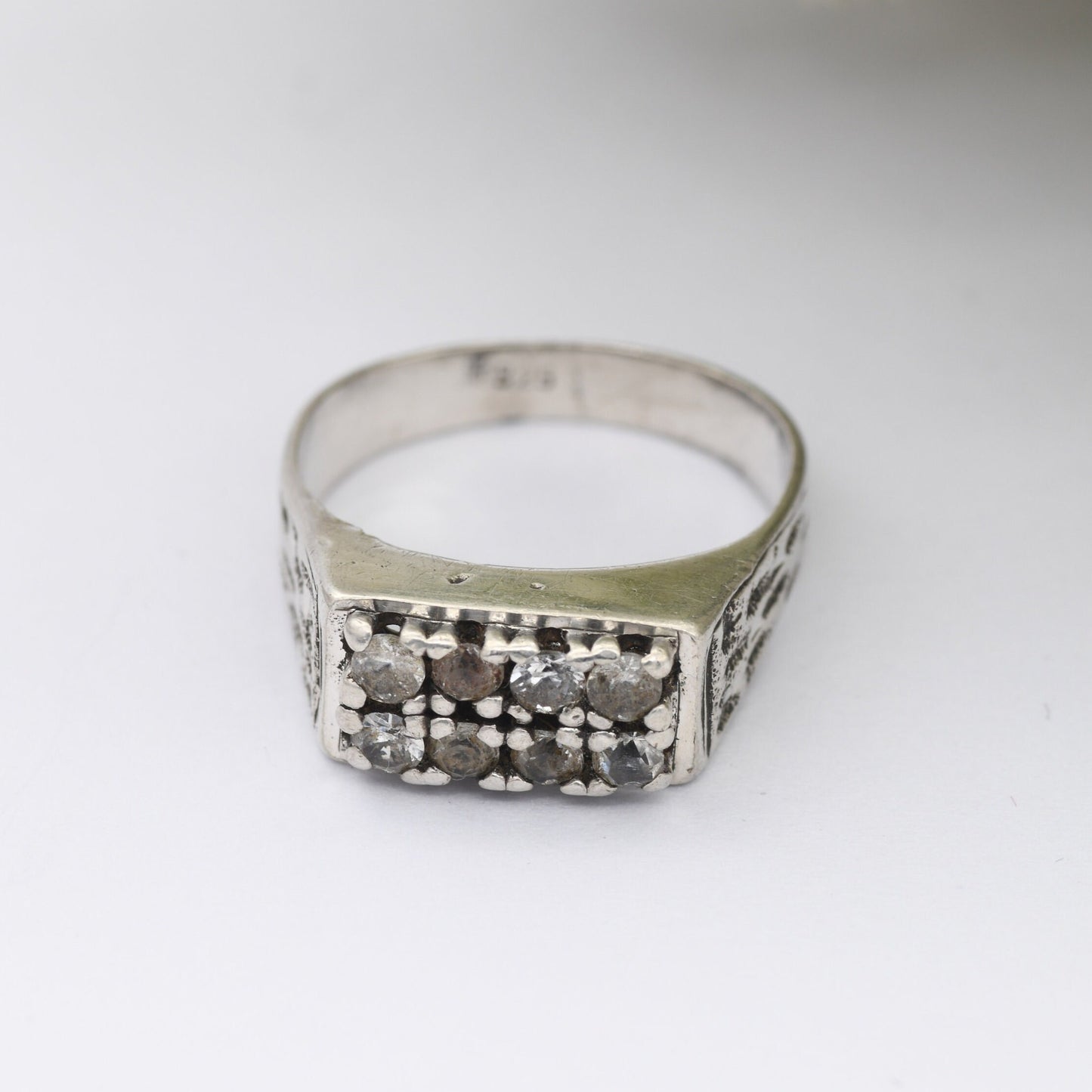 Vintage Sterling Silver Paste Ring - Mid-Century Chunky | White Stones | UK Size - M 1/2 | US Size - 6 1/2