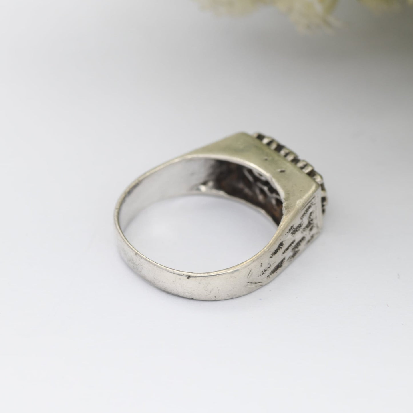 Vintage Sterling Silver Paste Ring - Mid-Century Chunky | White Stones | UK Size - M 1/2 | US Size - 6 1/2