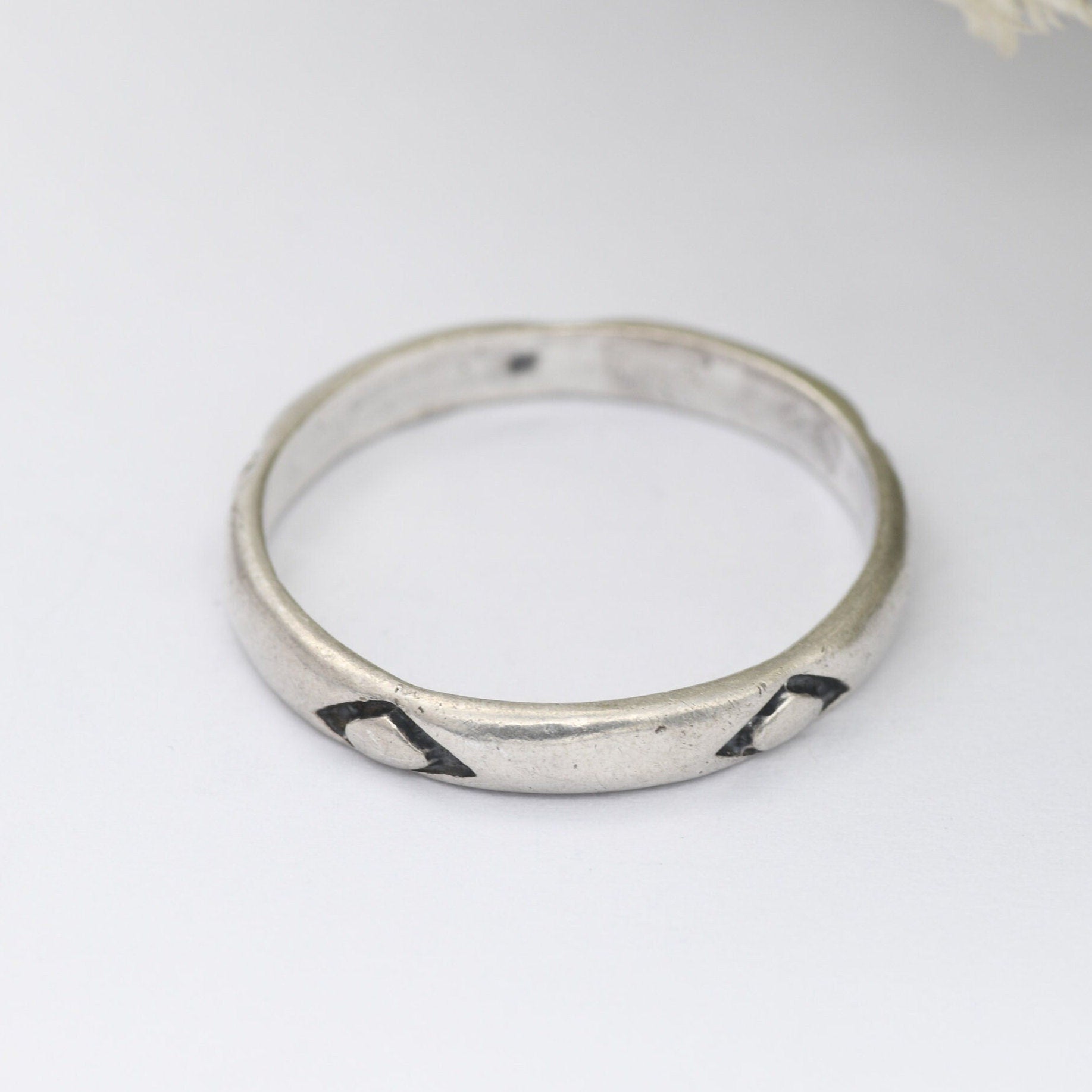 Vintage Mexico Sterling Silver Patterned Band Ring - UK Size - O | US Size - 7