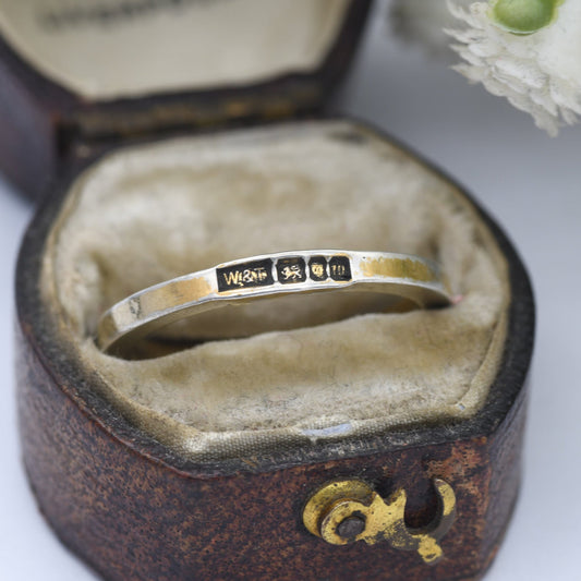 Vintage Sterling Silver Hallmark Band Ring 1996 - W&T | Unisex Gold Plated Silver | UK Size - M 1/2 / US Size - 6 1/2