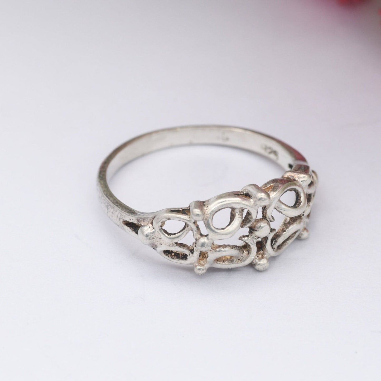 Vintage Sterling Silver Ring - Openwork Knot and Ball Design | UK Size - N 1/2 | US Size - 7