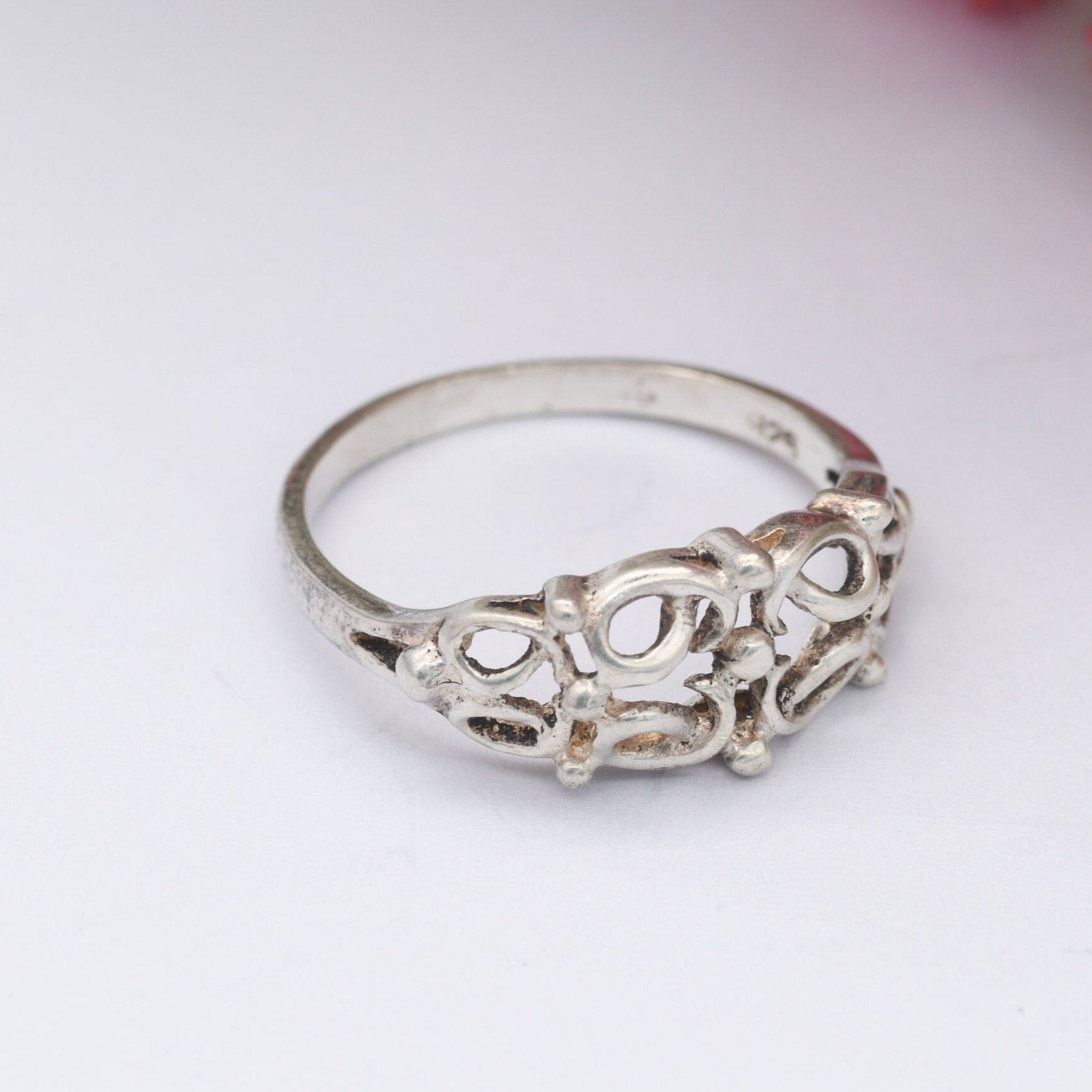 Vintage Sterling Silver Ring - Openwork Knot and Ball Design | UK Size - N 1/2 | US Size - 7
