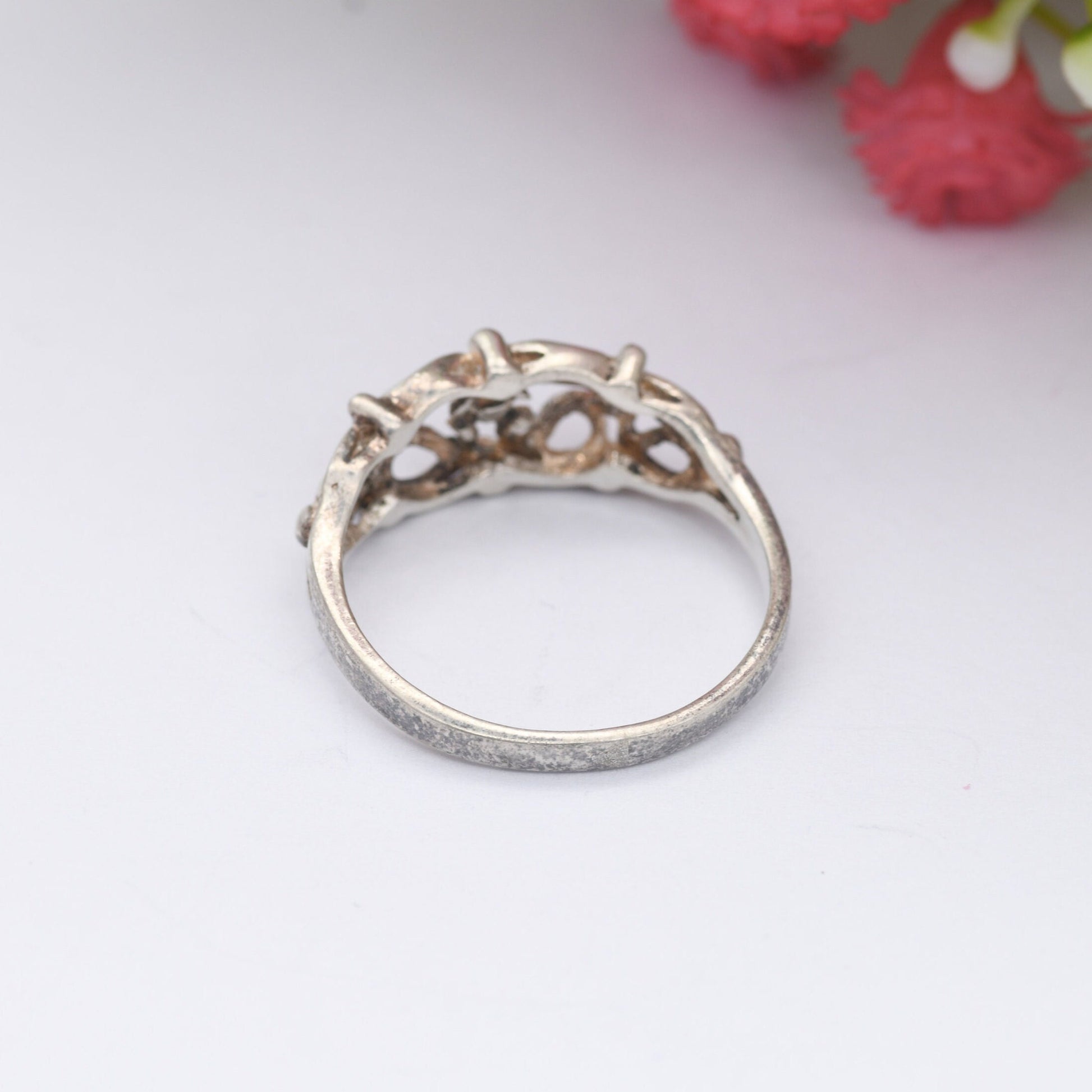 Vintage Sterling Silver Ring - Openwork Knot and Ball Design | UK Size - N 1/2 | US Size - 7