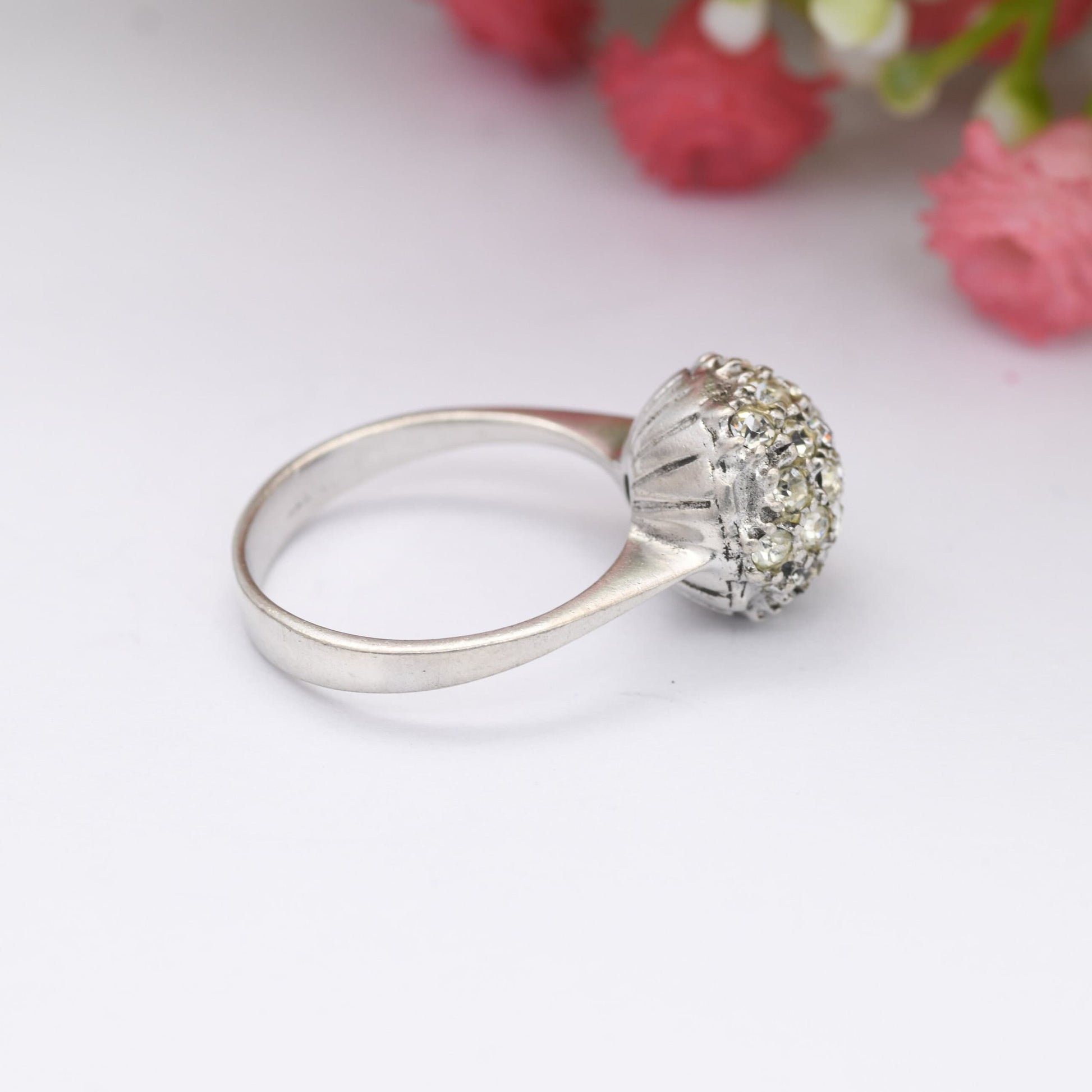 Vintage Sterling Silver Boule Cluster Ring - Clear Stones | Statement Cocktail Ring | Sparkly Ball | UK Size - L | US Size - 5 3/4