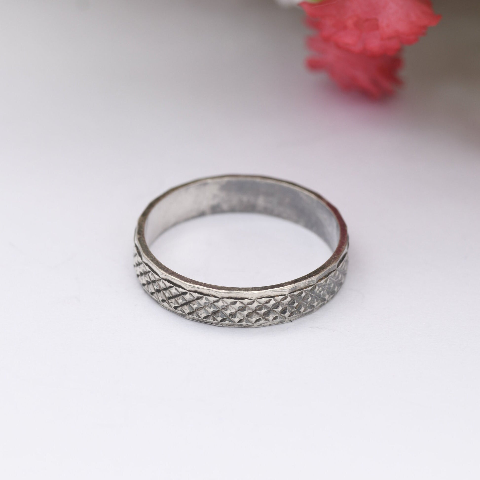 Vintage Sterling Silver Diamond Cut Band Ring - Mid-Century Minimalist | UK Size - O | US Size - 7 1/4