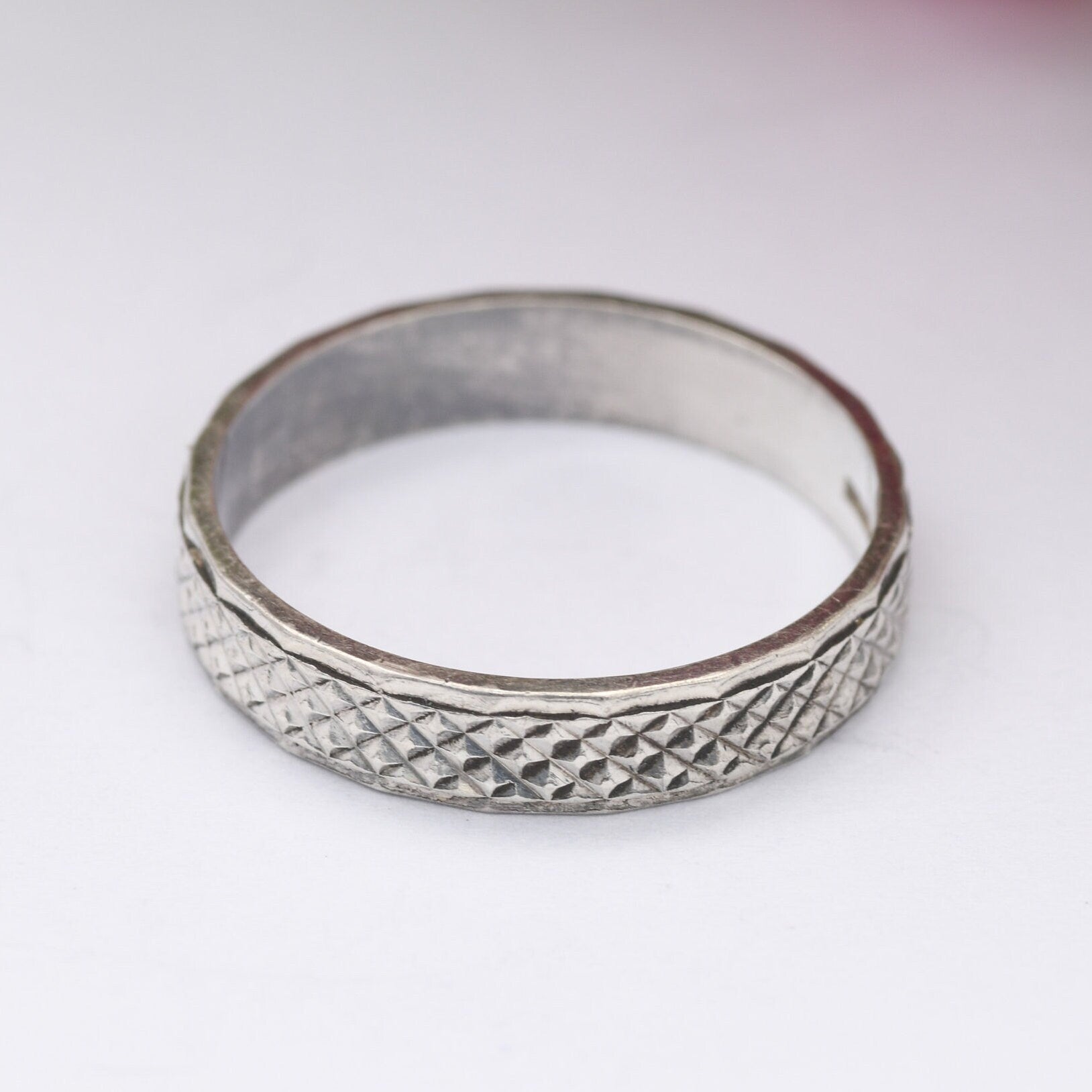 Vintage Sterling Silver Diamond Cut Band Ring - Mid-Century Minimalist | UK Size - O | US Size - 7 1/4