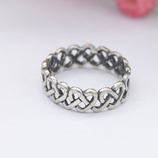 Vintage Silver Heart Knot Ring - Woven Knotted Band | Unisex Minimalist Jewellery | UK Size - L 1/2 | US Size - 6