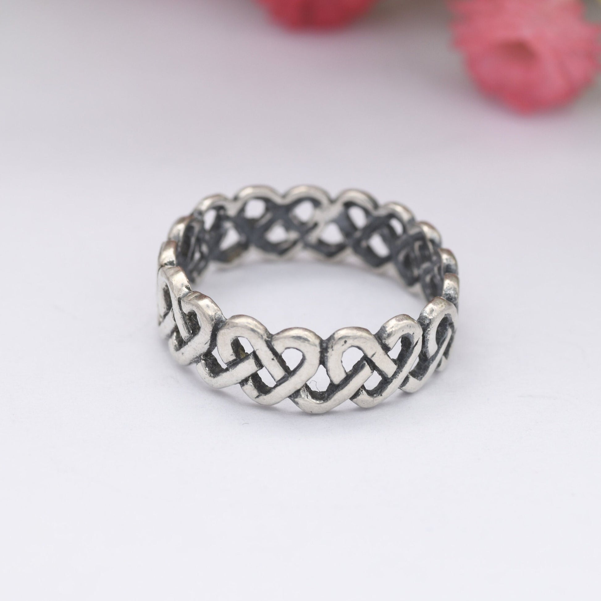 Vintage Silver Heart Knot Ring - Woven Knotted Band | Unisex Minimalist Jewellery | UK Size - L 1/2 | US Size - 6