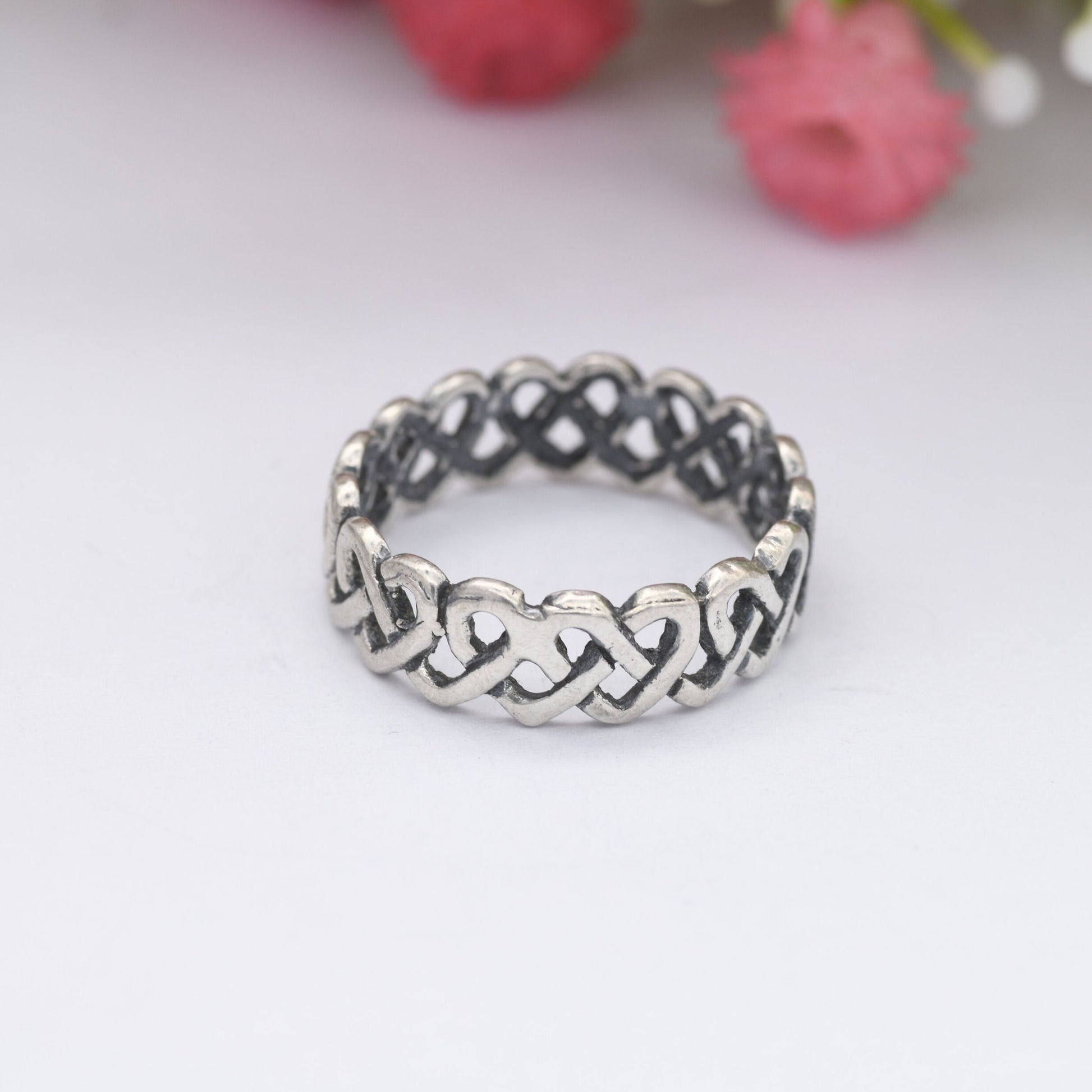 Vintage Silver Heart Knot Ring - Woven Knotted Band | Unisex Minimalist Jewellery | UK Size - L 1/2 | US Size - 6