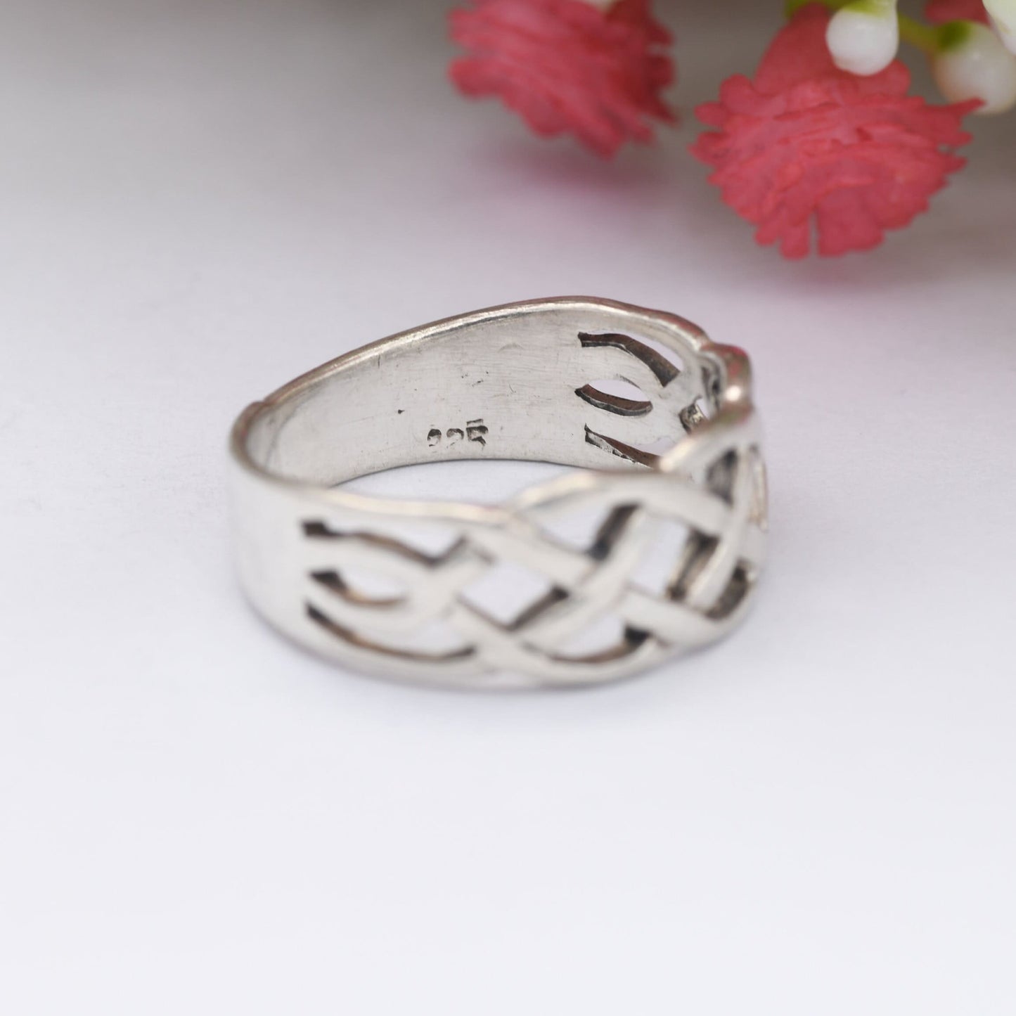 Vintage Sterling Silver Woven Celtic Knot Ring - Openwork Knotted Band | Everyday Unisex Silver | UK Size - P | US Size - 7 3/4